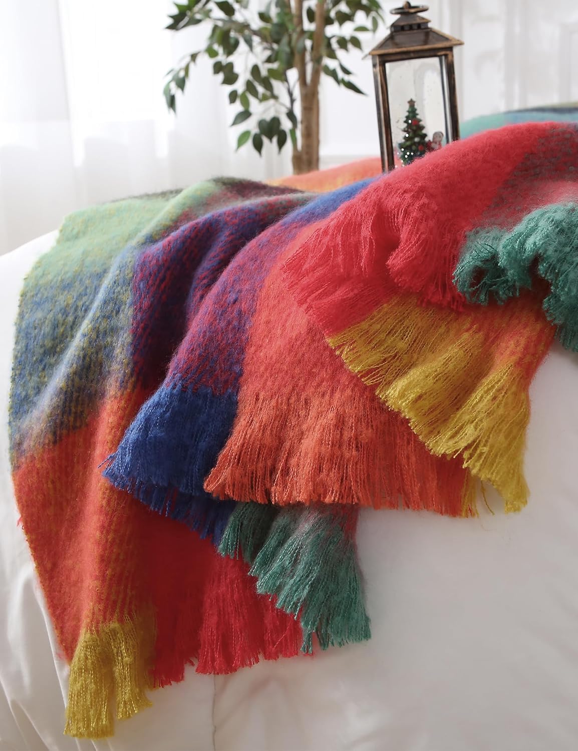 ZonLi Brown Throw Blanket 50quot x 60quot Fall Decorative Classic Blankets with Tassel for Couch Bed Sofa Chair Outdoor Cozy Warm Lightweight Blankets BrownChristmas Colorful
