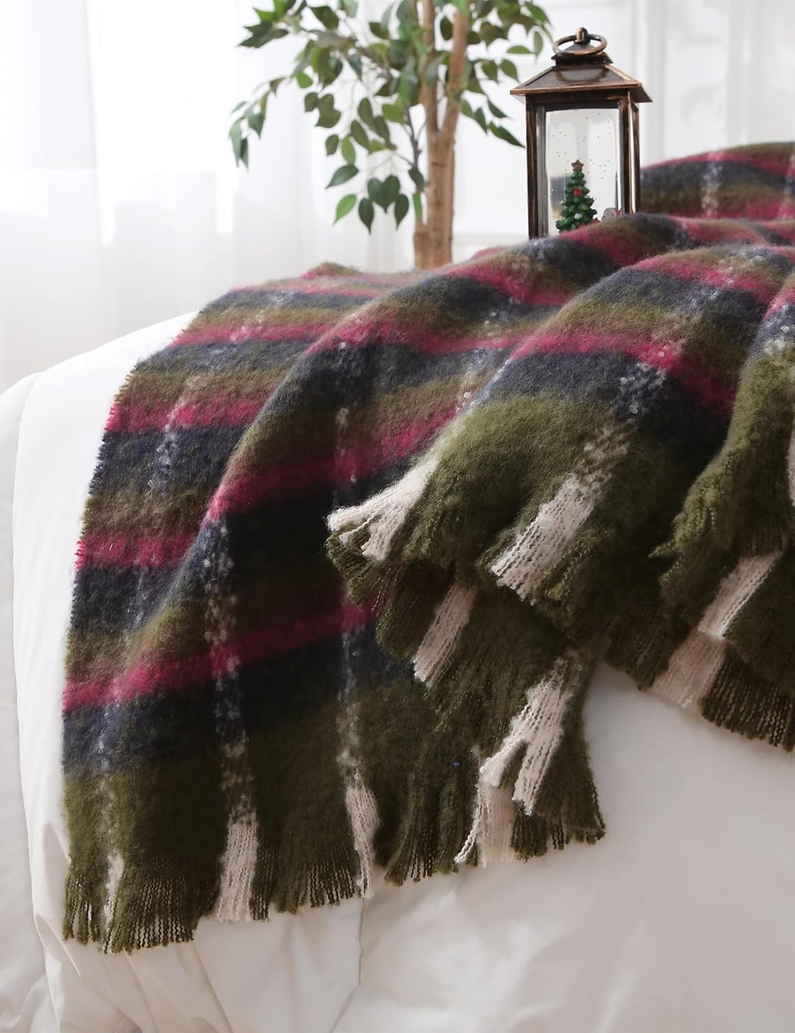 ZonLi Brown Throw Blanket 50quot x 60quot Fall Decorative Classic Blankets with Tassel for Couch Bed Sofa Chair Outdoor Cozy Warm Lightweight Blankets BrownChristmas Green