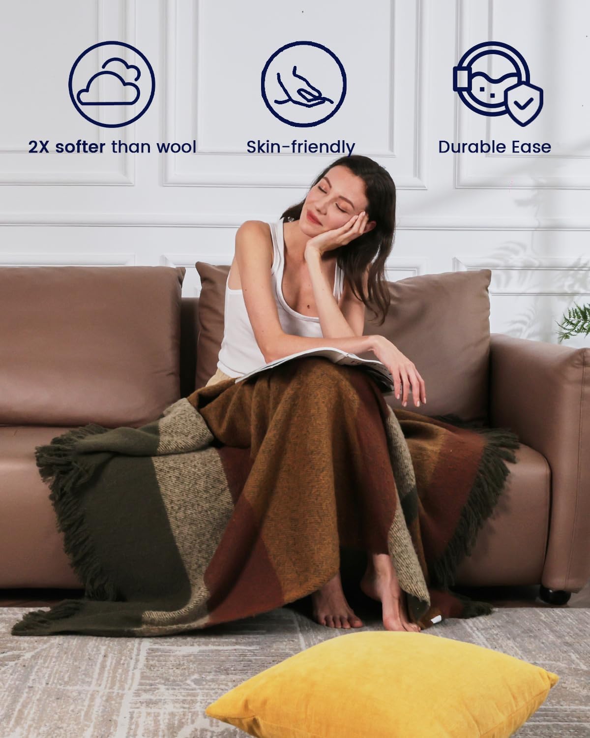 ZonLi Brown Throw Blanket 50quot x 60quot Fall Decorative Classic Blankets with Tassel for Couch Bed Sofa Chair Outdoor Cozy Warm Lightweight Blankets BrownBrown Yellow