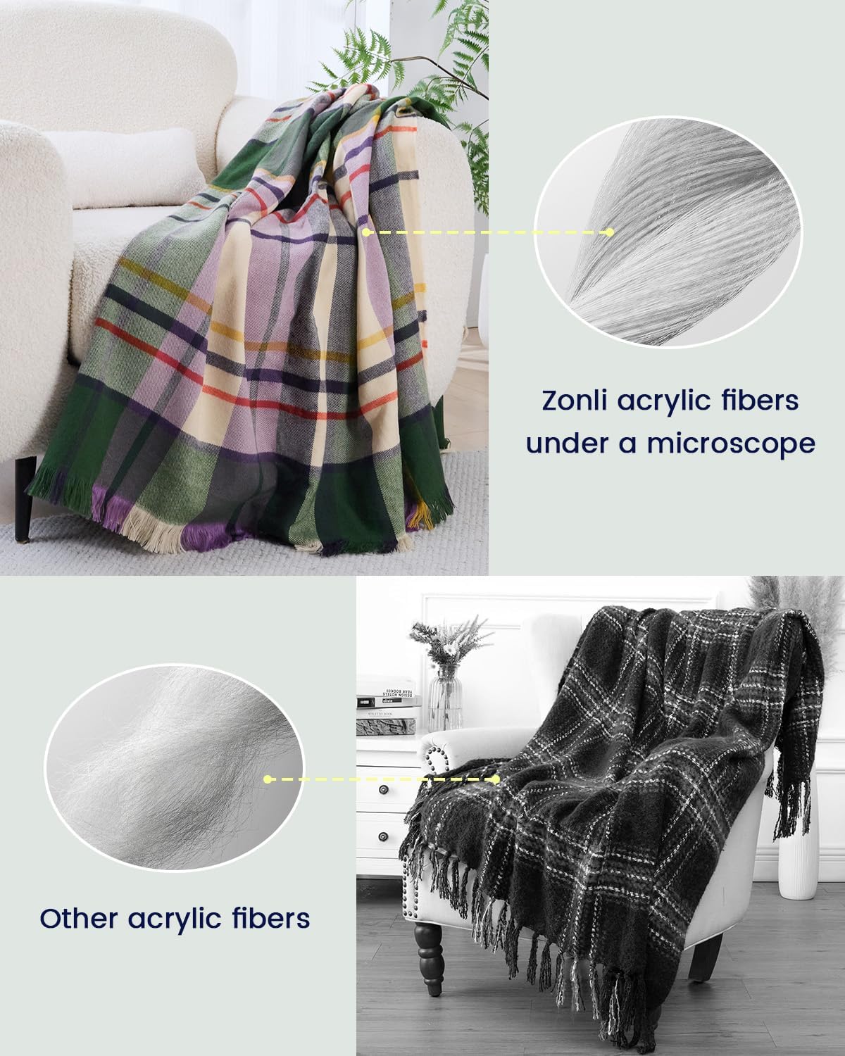 ZonLi Brown Throw Blanket 50quot x 60quot Fall Decorative Classic Blankets with Tassel for Couch Bed Sofa Chair Outdoor Cozy Warm Lightweight Blankets BrownGreen  Purple