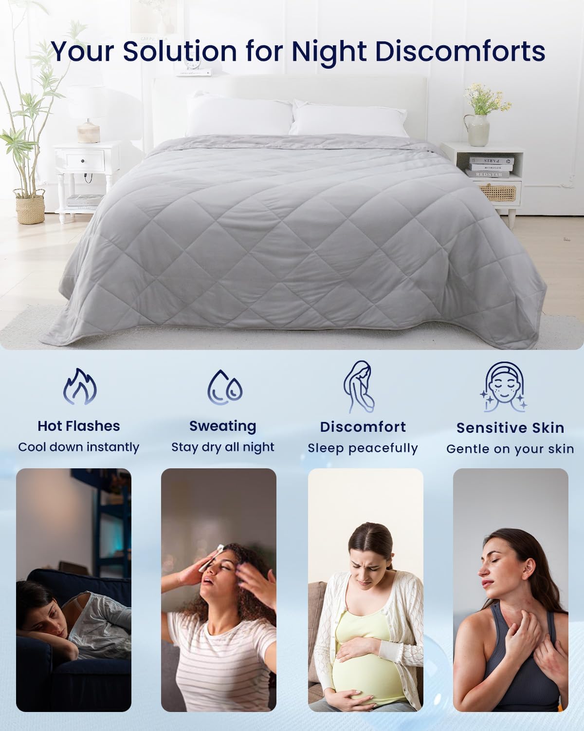 ZonLi Cooling Blanket King Size Cooling Blanket with Breathable Fabric Perfect for Hot Sleepers and Night Sweats Ideal for Summer ampamp Warm Climate Light Grey 90quotx108quot