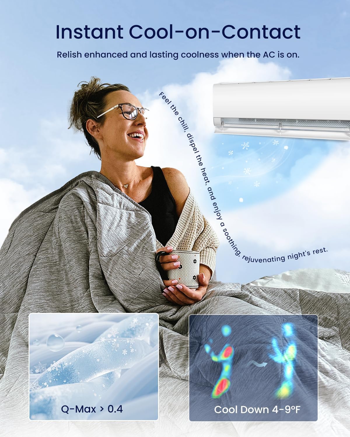 ZonLi Cooling Blanket for Hot Sleepers ampamp Night Sweats  Lightweight King Size Cooling Blanket  QMax ampgt04  Stay Cool All NightBeachside Village 90quotx108quotMixed Grey