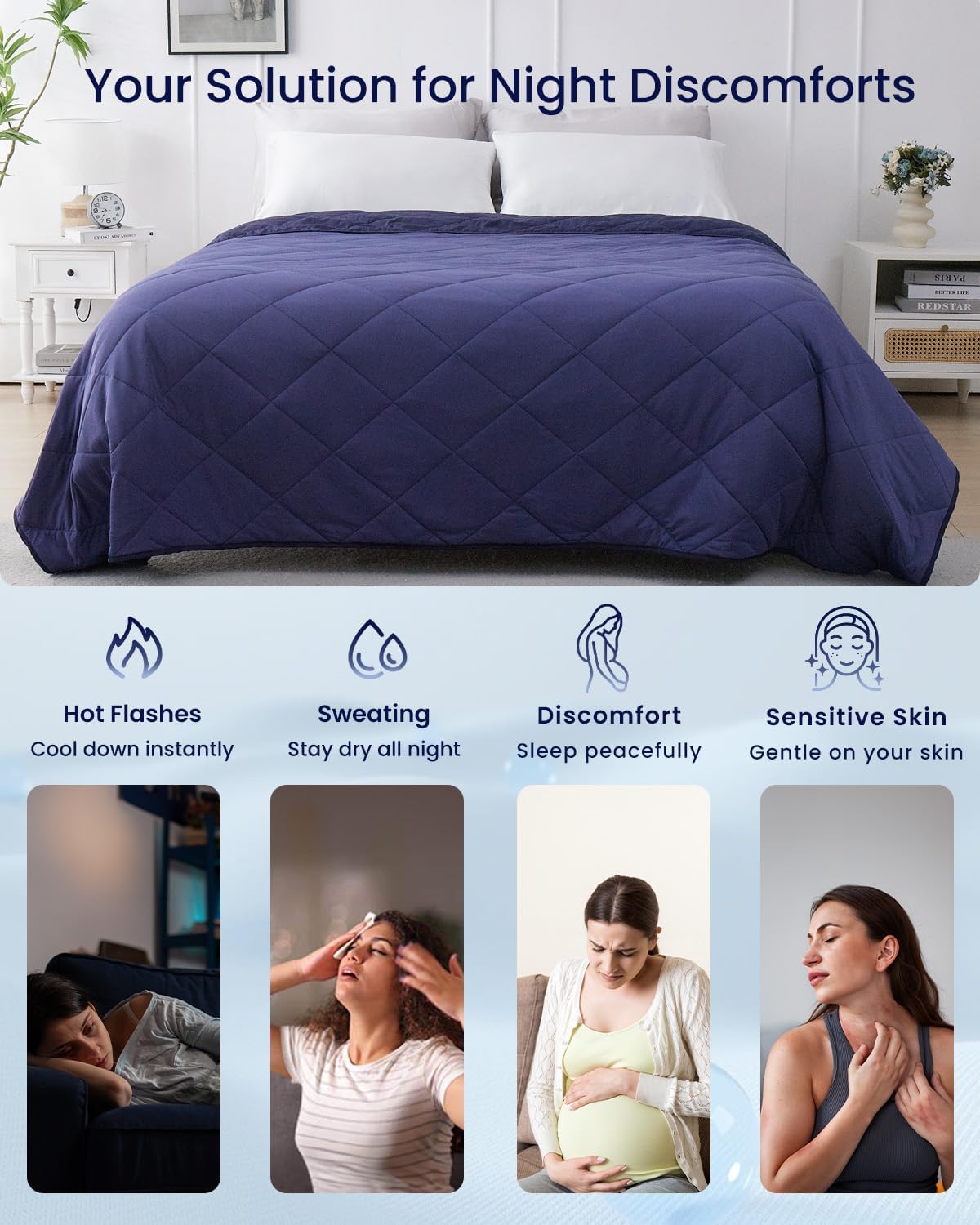 ZonLi Cooling Blanket for Hot Sleepers ampamp Night Sweats  Lightweight King Size Cooling Blanket  QMax ampgt04  Stay Cool All NightBeachside Village 90quotx108quotDark Purple