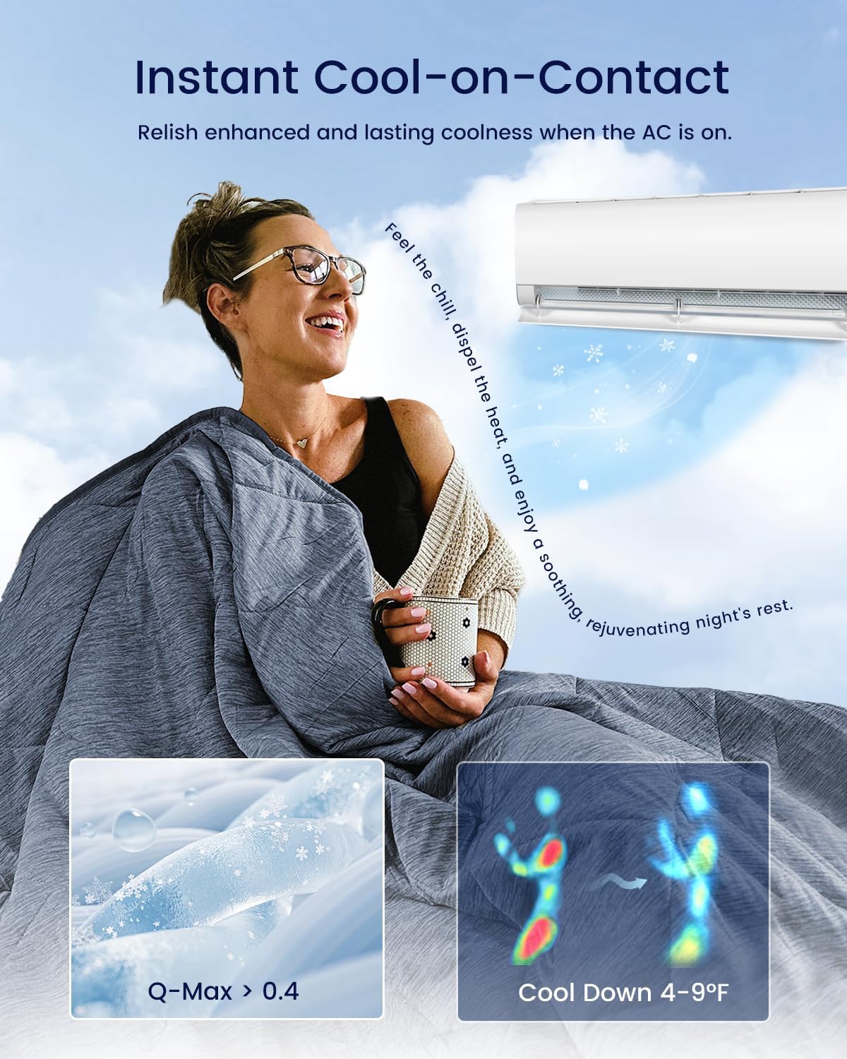 ZonLi Cooling Blanket for Hot Sleepers ampamp Night Sweats  Lightweight King Size Cooling Blanket  QMax ampgt04  Stay Cool All NightBeachside Village 90quotx108quotMixed Blue