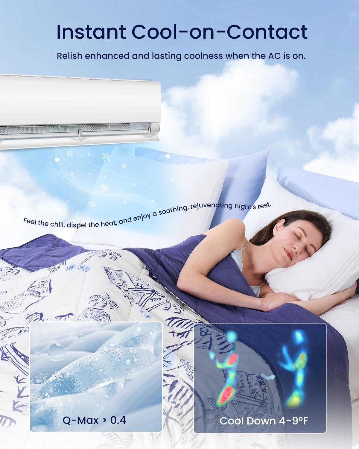 ZonLi Cooling Blanket for Hot Sleepers ampamp Night Sweats  Lightweight King Size Cooling Blanket  QMax ampgt04  Stay Cool All NightBeachside Village 90quotx108quotBeachside Village