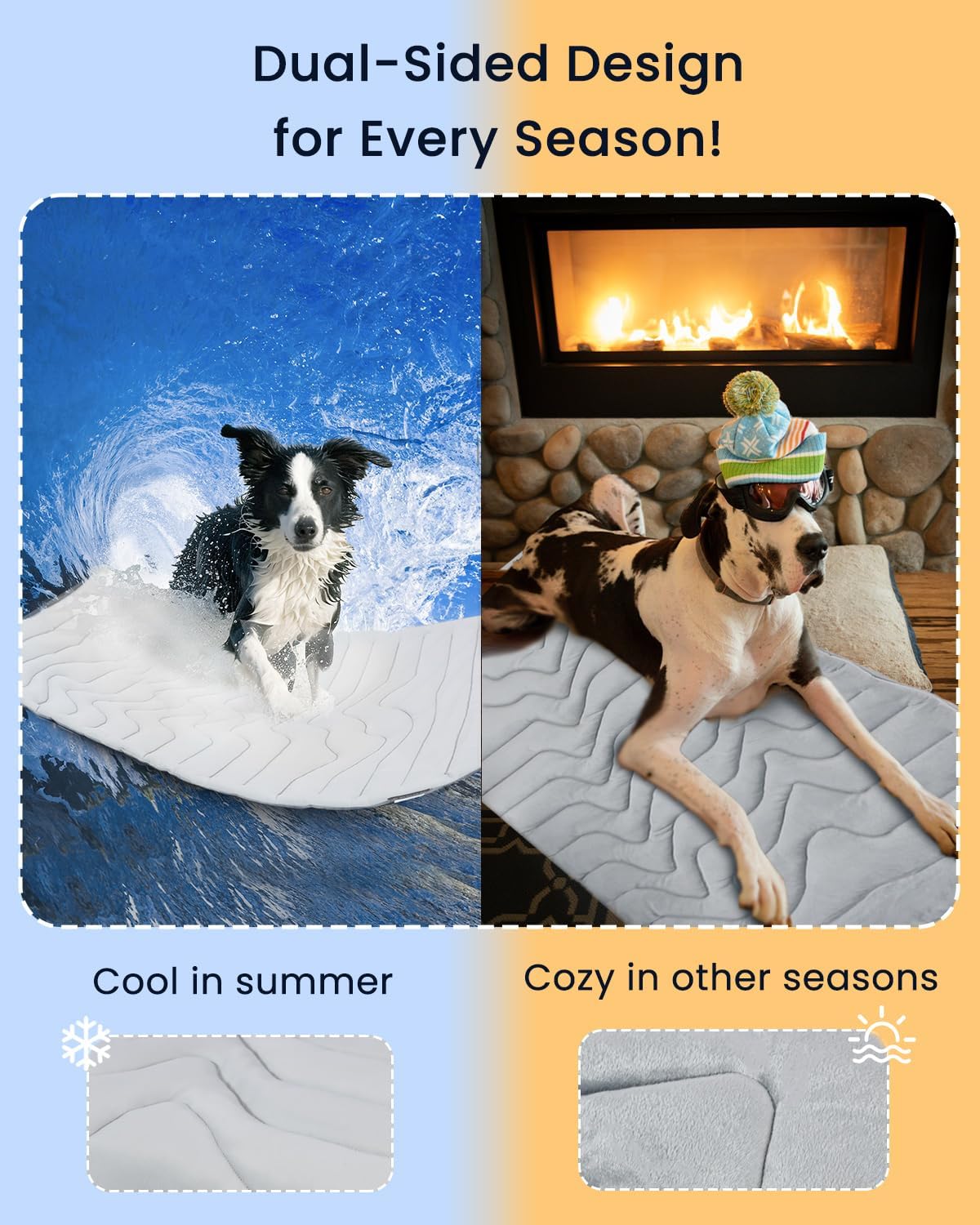 ZonLi Dog Cooling Mat 36quot x 23quotMedium Cooling Pad Reversible Cool ampamp Warm Pet Cool Mats for Dog and Cat use in Crate Kennel Bed Sofa Machine Washable Durable NonGel Glacial GreyGlacial Grey
