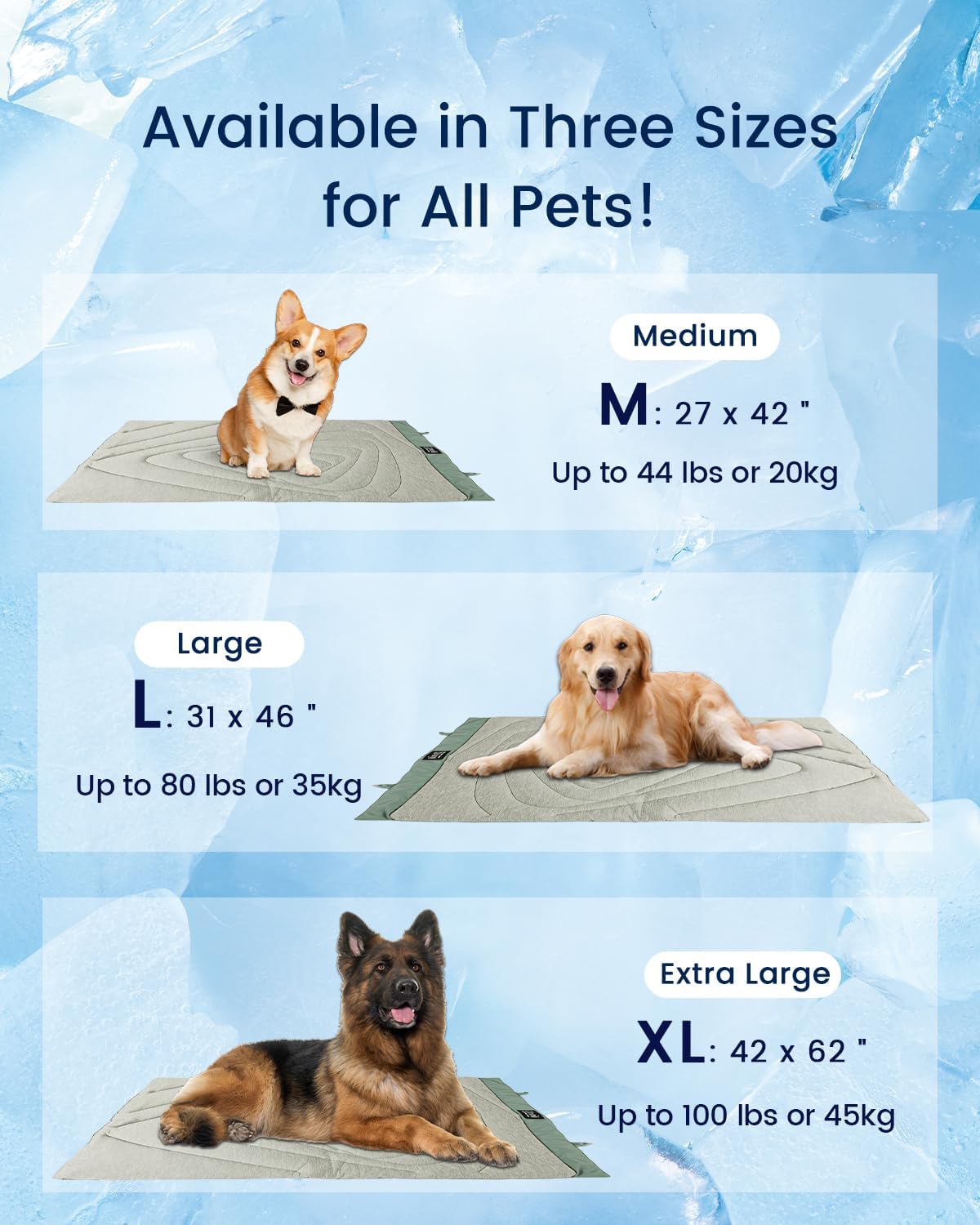 ZonLi Dog Cooling Mat 36quot x 23quotMedium Cooling Pad Reversible Cool ampamp Warm Pet Cool Mats for Dog and Cat use in Crate Kennel Bed Sofa Machine Washable Durable NonGel Glacial GreySage Green