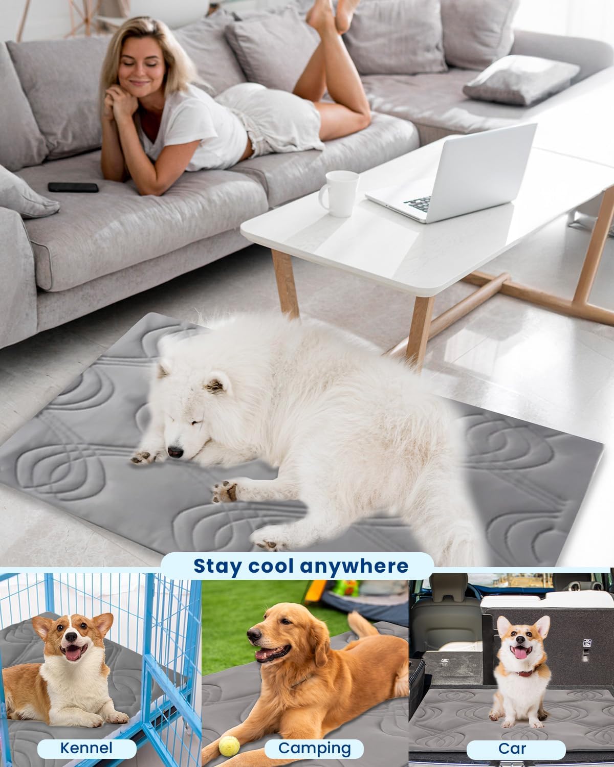 ZonLi Dog Cooling Mat 36quot x 23quotMedium Cooling Pad Reversible Cool ampamp Warm Pet Cool Mats for Dog and Cat use in Crate Kennel Bed Sofa Machine Washable Durable NonGel Glacial GreyPolar Grey