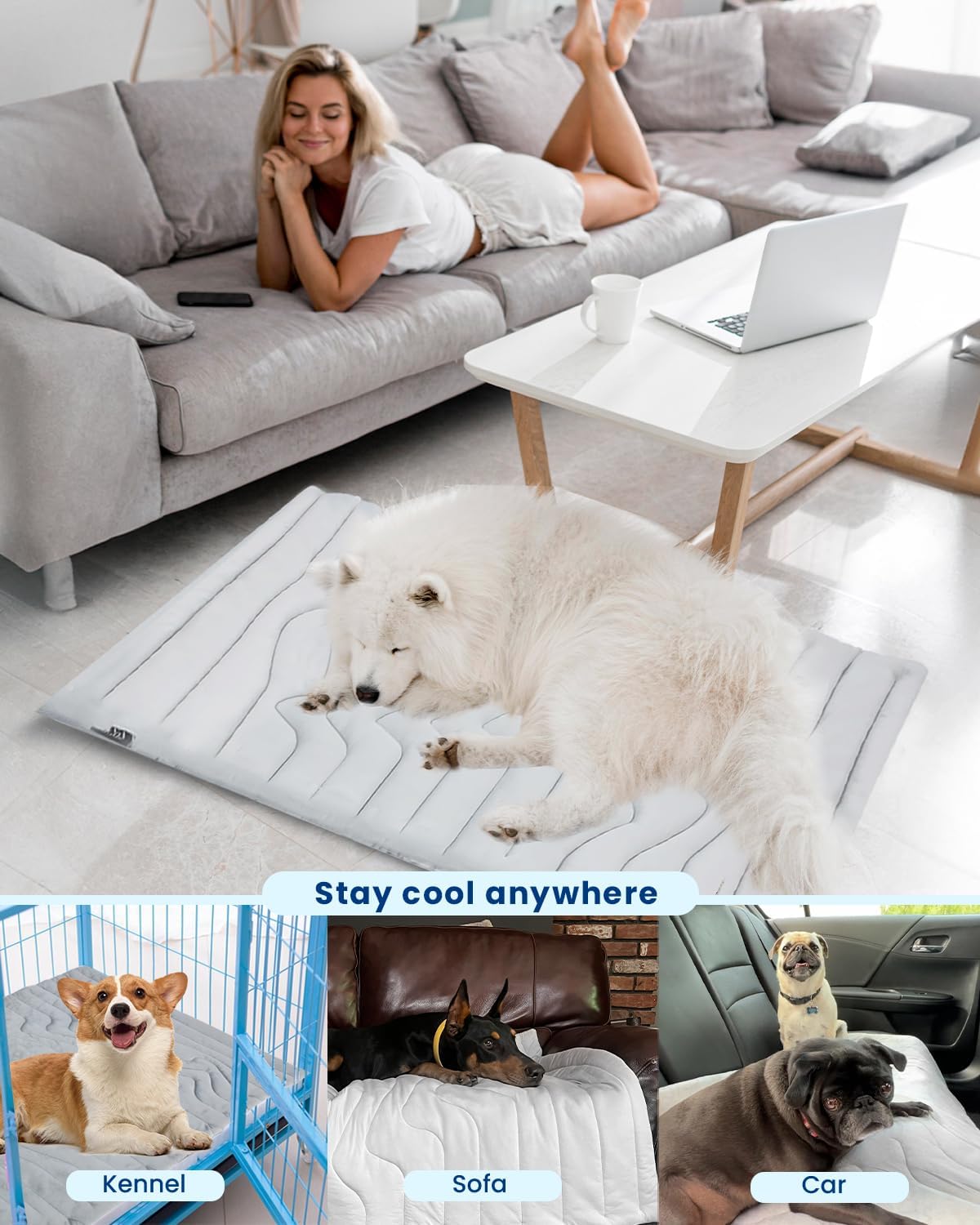 ZonLi Dog Cooling Mat 36quot x 23quotMedium Cooling Pad Reversible Cool ampamp Warm Pet Cool Mats for Dog and Cat use in Crate Kennel Bed Sofa Machine Washable Durable NonGel Glacial GreyGlacial Grey