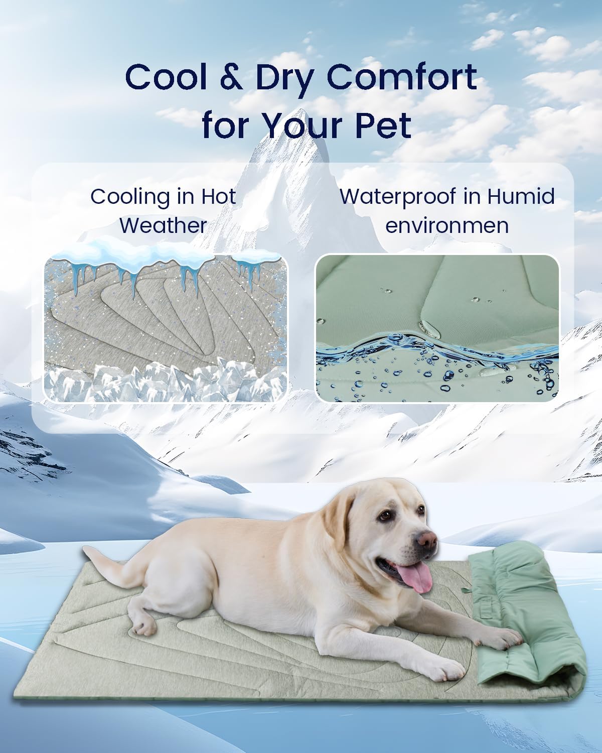 ZonLi Dog Cooling Mat 36quot x 23quotMedium Cooling Pad Reversible Cool ampamp Warm Pet Cool Mats for Dog and Cat use in Crate Kennel Bed Sofa Machine Washable Durable NonGel Glacial GreySage Green