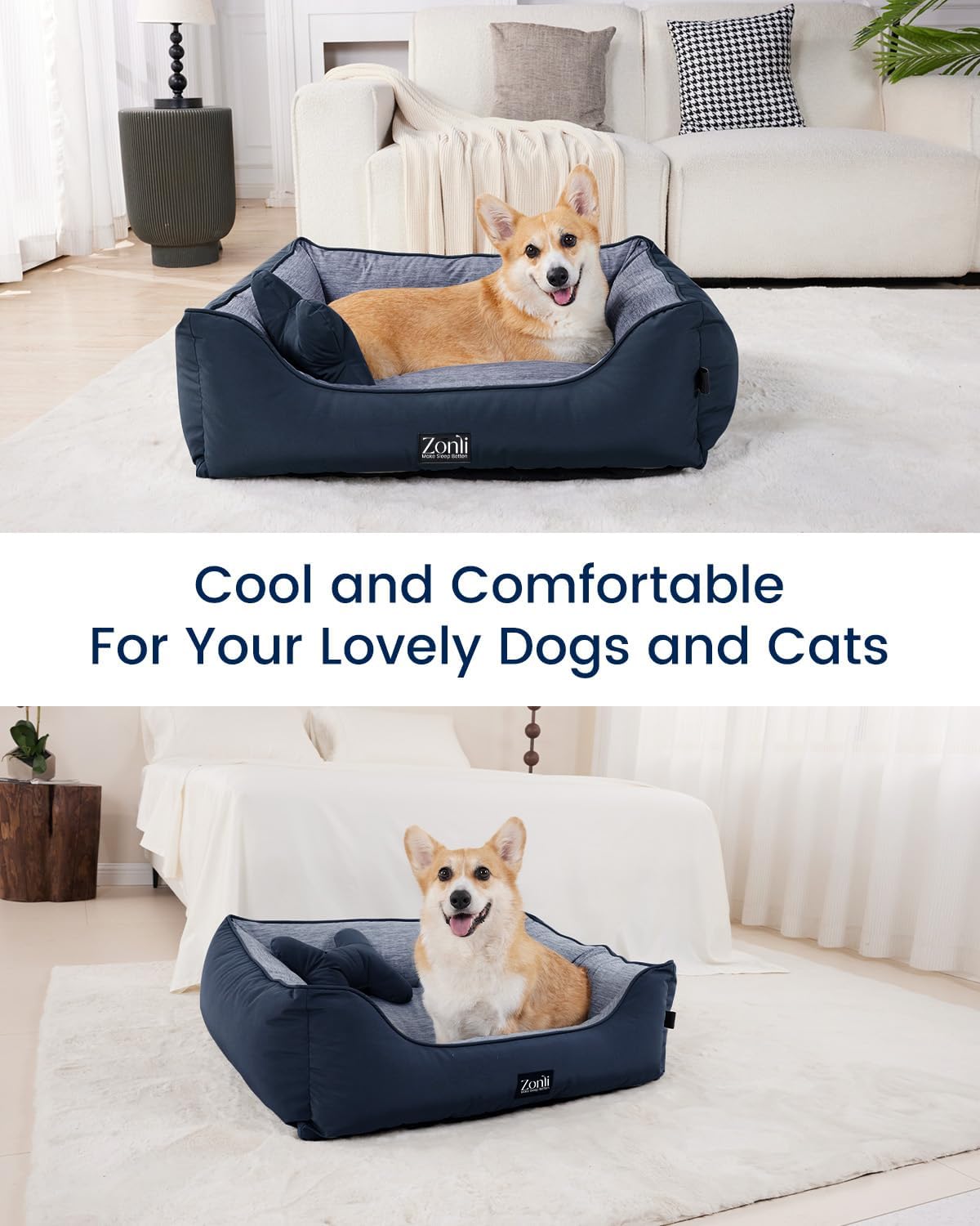 ZonLi Dog Cooling Mat 36quot x 23quotMedium Cooling Pad Reversible Cool ampamp Warm Pet Cool Mats for Dog and Cat use in Crate Kennel Bed Sofa Machine Washable Durable NonGel Glacial GreyNavy Blue