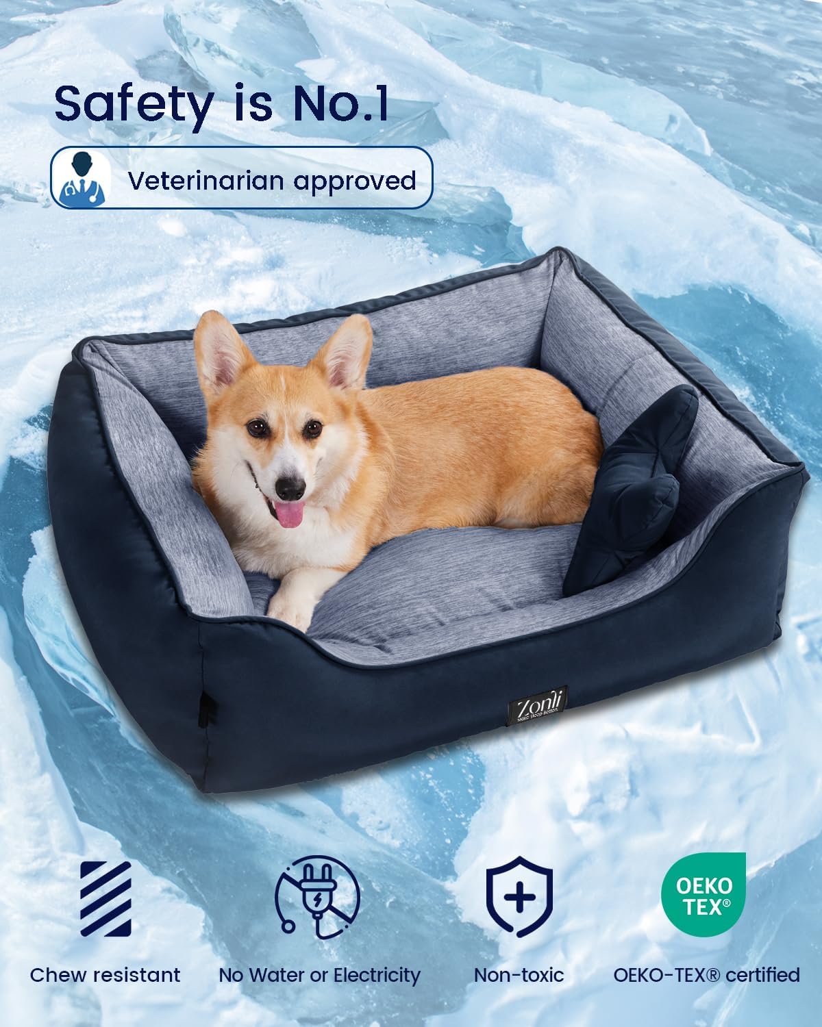 ZonLi Dog Cooling Mat 36quot x 23quotMedium Cooling Pad Reversible Cool ampamp Warm Pet Cool Mats for Dog and Cat use in Crate Kennel Bed Sofa Machine Washable Durable NonGel Glacial GreyNavy Blue