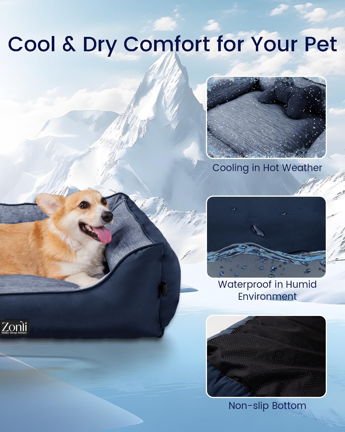 ZonLi Dog Cooling Mat 36quot x 23quotMedium Cooling Pad Reversible Cool ampamp Warm Pet Cool Mats for Dog and Cat use in Crate Kennel Bed Sofa Machine Washable Durable NonGel Glacial GreyNavy Blue