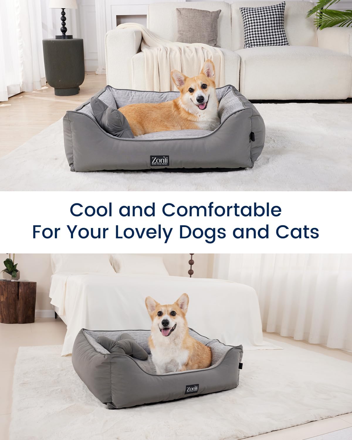 ZonLi Dog Cooling Mat 36quot x 23quotMedium Cooling Pad Reversible Cool ampamp Warm Pet Cool Mats for Dog and Cat use in Crate Kennel Bed Sofa Machine Washable Durable NonGel Glacial GreyGrey