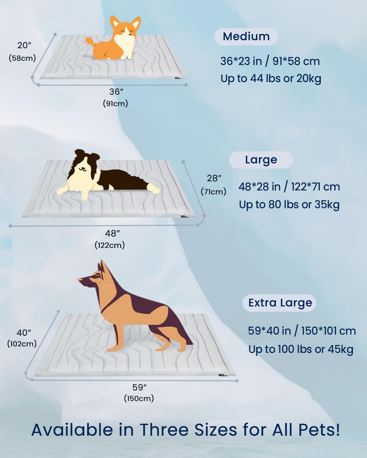 ZonLi Dog Cooling Mat 36quot x 23quotMedium Cooling Pad Reversible Cool ampamp Warm Pet Cool Mats for Dog and Cat use in Crate Kennel Bed Sofa Machine Washable Durable NonGel Glacial GreyGlacial Grey