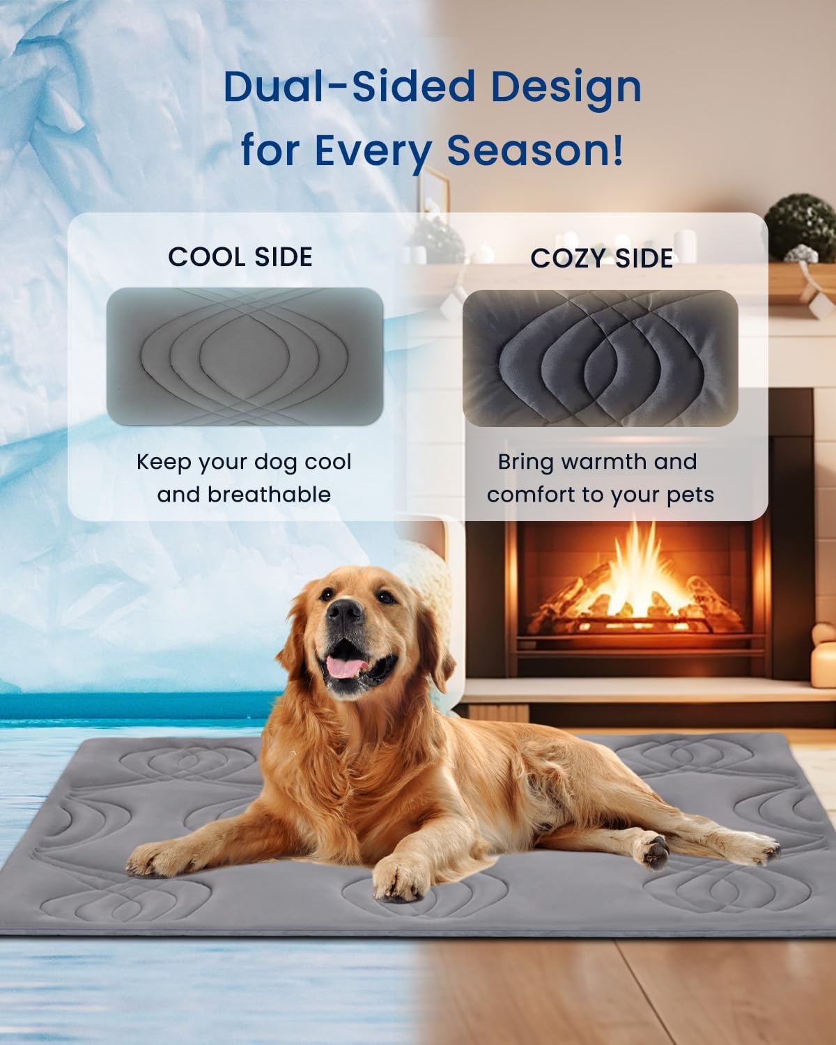 ZonLi Dog Cooling Mat 59quot x 40quotExtra Large Cooling Pad Reversible Cool ampamp Warm Pet Cool Mats for Dog and Cat use in Crate Kennel Bed Sofa Machine Washable NonGel Glacial GreyPolar Grey