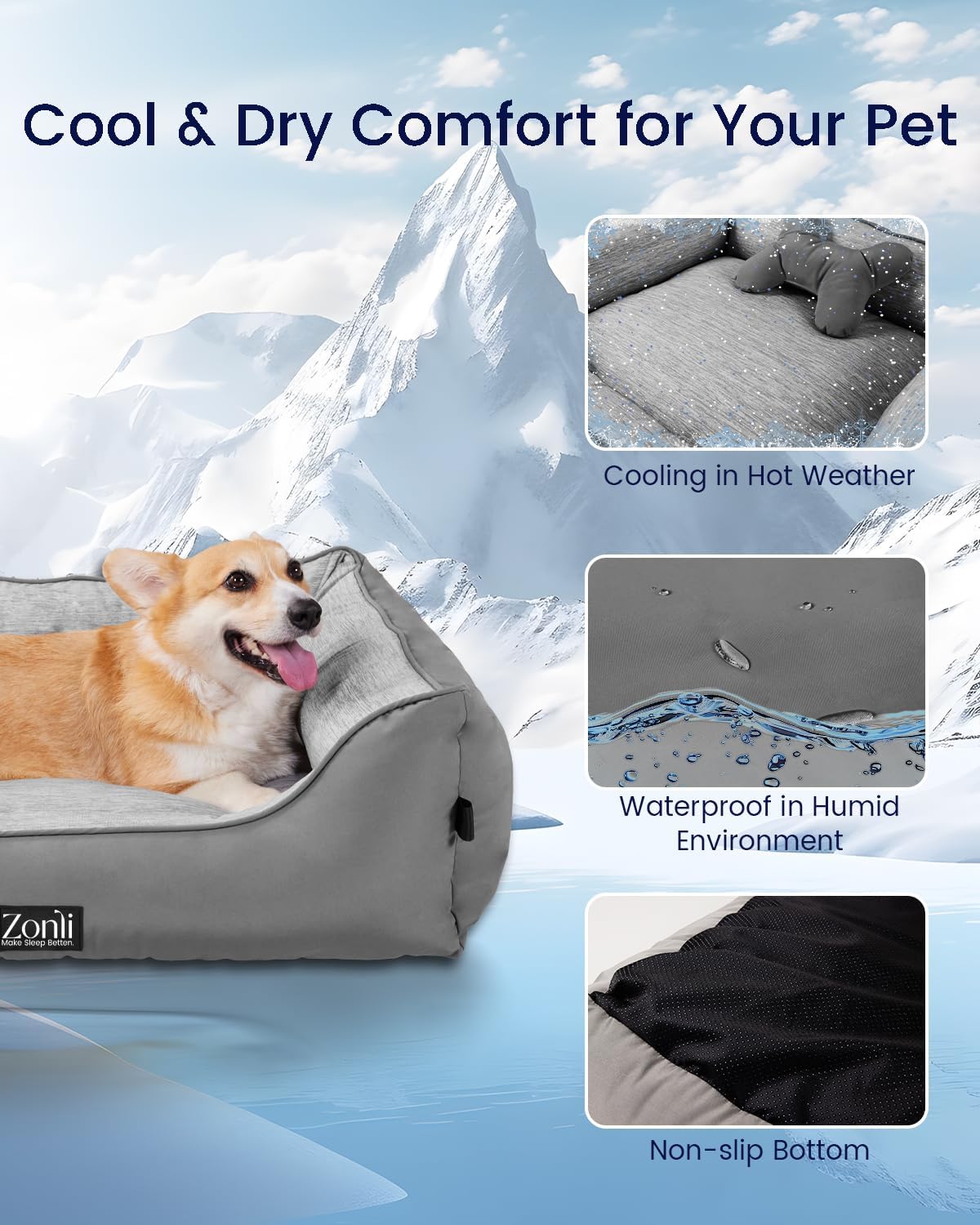 ZonLi Dog Cooling Mat 59quot x 40quotExtra Large Cooling Pad for Dog with Premium Silicone Pet Cooling Mats Reversible Cool ampamp Warm for Crate Kennel Sofa Bed Washable Durable Polar GreyGrey