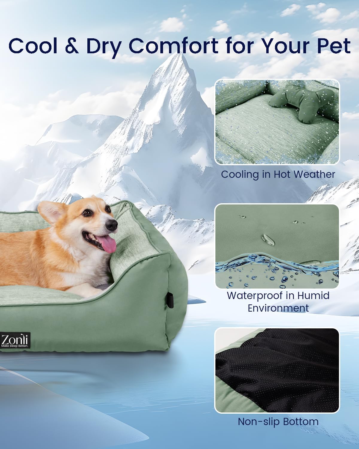 ZonLi Dog Cooling Mat 59quot x 40quotExtra Large Cooling Pad for Dog with Premium Silicone Pet Cooling Mats Reversible Cool ampamp Warm for Crate Kennel Sofa Bed Washable Durable Polar GreyGreen