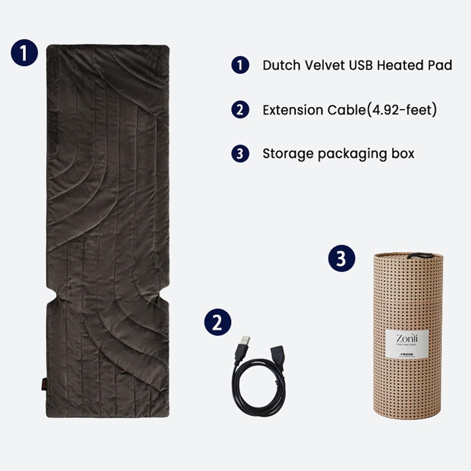 ZonLi Dutch Velvet USB Heated Pad for Chair Sofa and Couch Portable Cordless 5V Electric Heated Cushion with 3 Heat Levels 104F 140F includes 492feet USB Extension CableBurgundyDark Gray