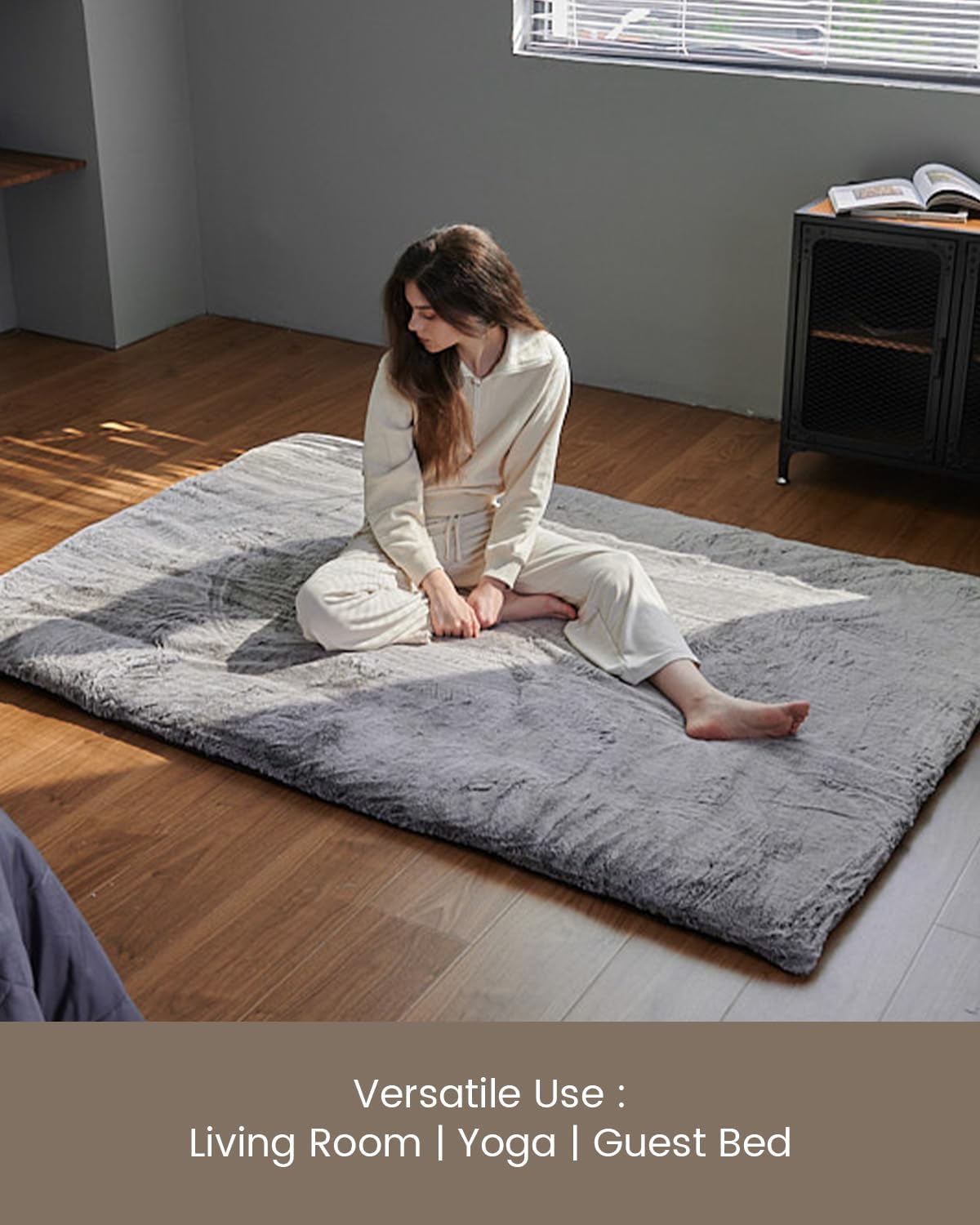 ZonLi Floor Futon Mattress Full Size 54quotx 80quot 3 Inch Soft Faux Fur Japanese Floor Mattress Foldable Fluffy Tatami Mattress Portable Dormitory Sleeping Pad Floor Lounger Bed for Adult Child Grey