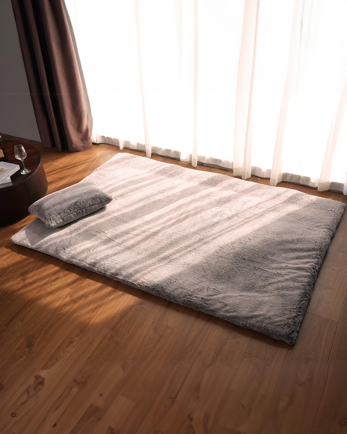 ZonLi Floor Futon Mattress Full Size 54quotx 80quot 3 Inch Soft Faux Fur Japanese Floor Mattress Foldable Fluffy Tatami Mattress Portable Dormitory Sleeping Pad Floor Lounger Bed for Adult Child Grey