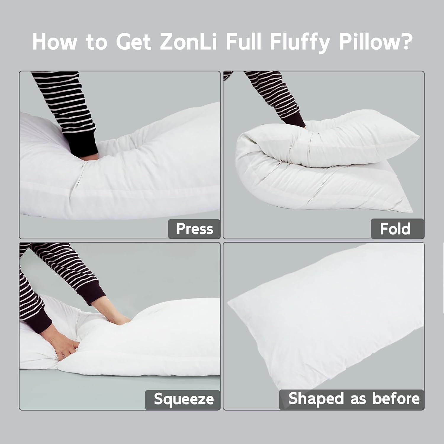 ZonLi Fluffy Body Pillow Full Body Pillows for Adults Long Pillow for Sleeping with Removable Cover and Adjustable Filling for Side Sleeper ampamp PregnancyLarge and Firm Pillow Machine WashableGreyGrey