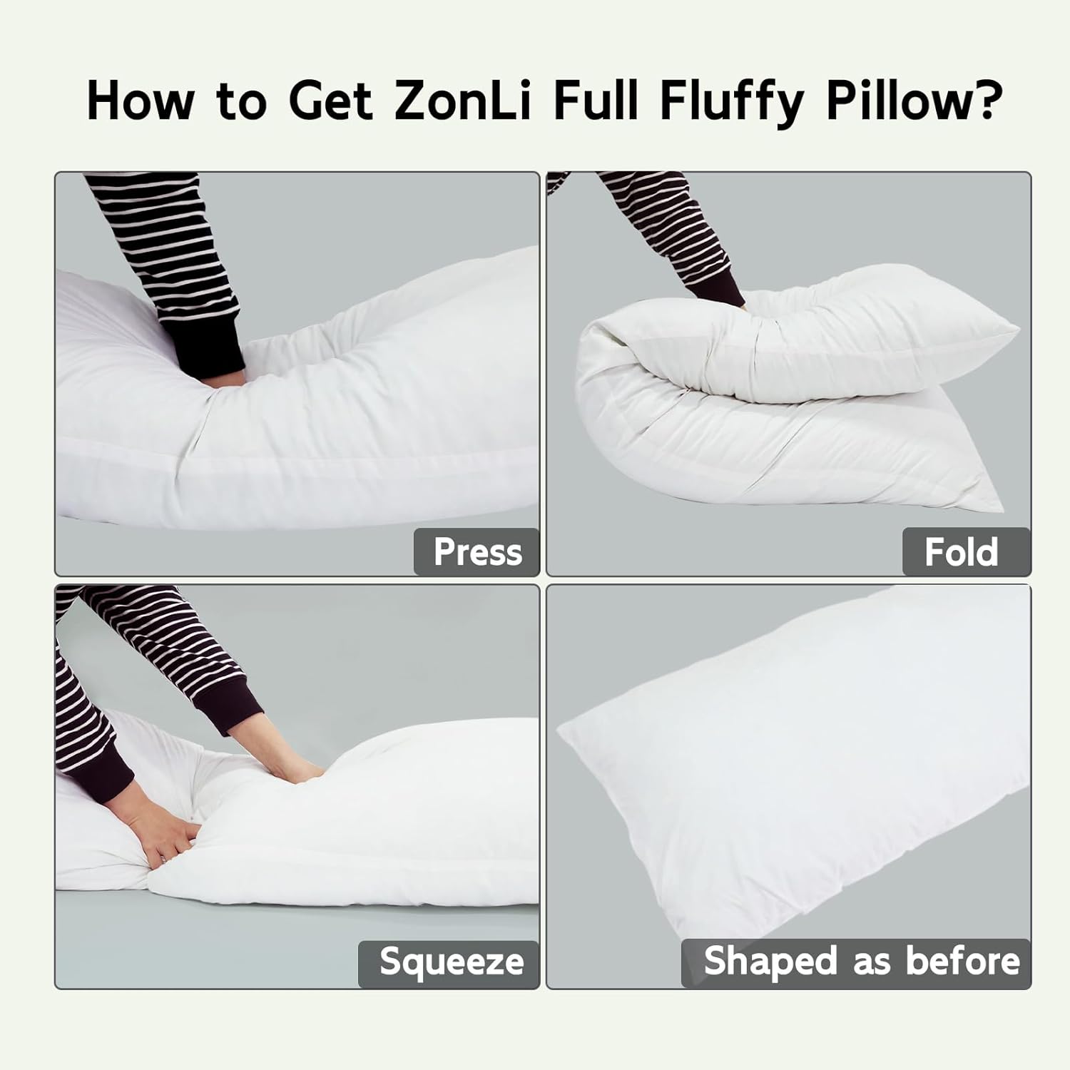 ZonLi Fluffy Body Pillow Full Body Pillows for Adults Long Pillow for Sleeping with Removable Cover and Adjustable Filling for Side Sleeper ampamp PregnancyLarge and Firm Pillow Machine WashableGreyGreen