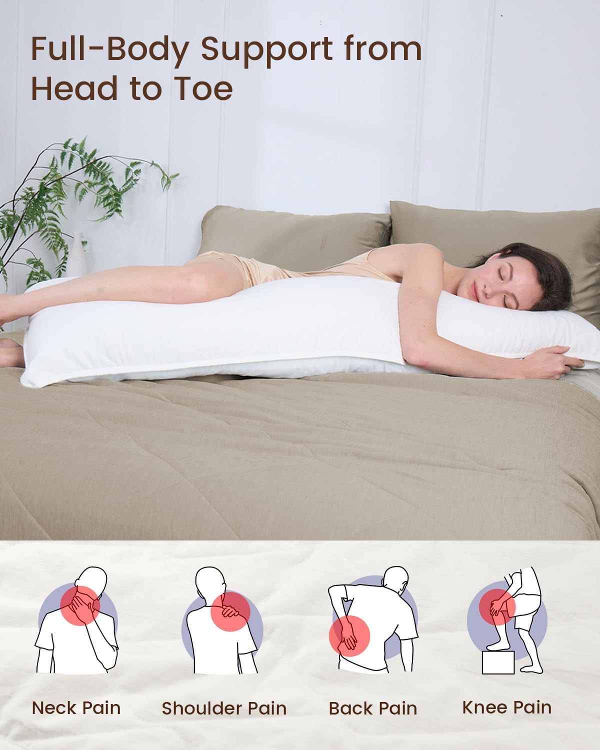 ZonLi Fluffy Body Pillow Full Body Pillows for Adults Long Pillow for Sleeping with Removable Cover and Adjustable Filling for Side Sleeper ampamp PregnancyLarge and Firm Pillow Machine WashableGreyLinen White