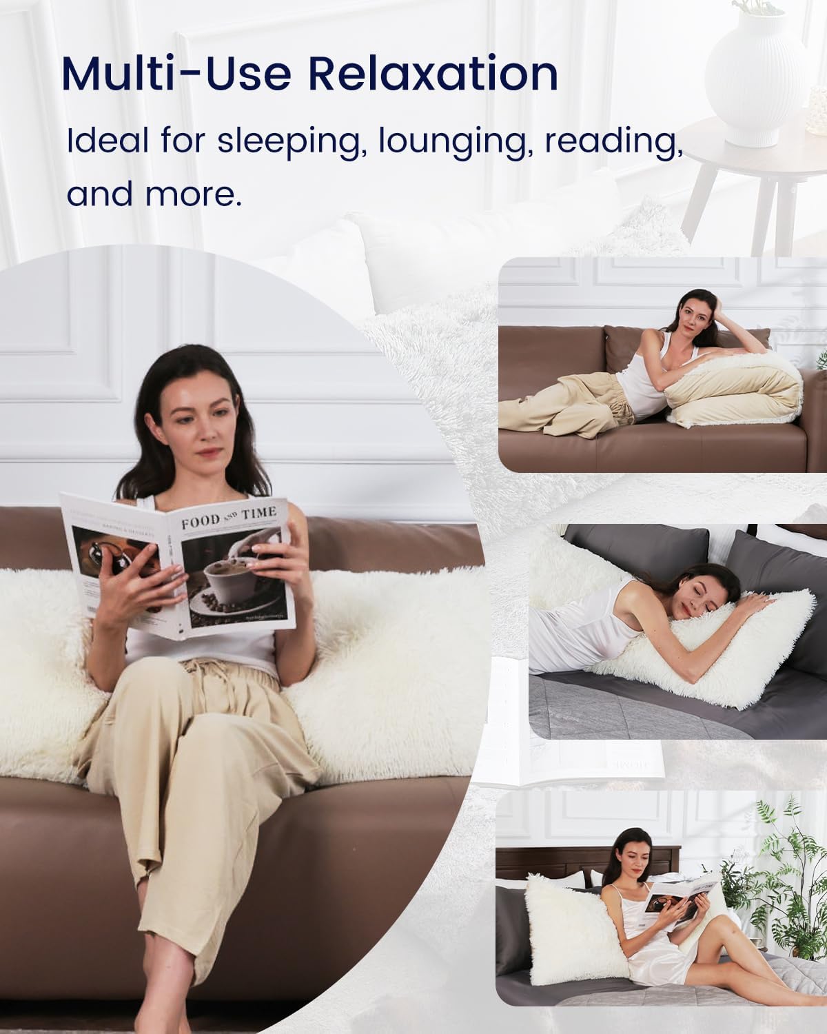 ZonLi Fluffy Body Pillow Full Body Pillows for Adults Long Pillow for Sleeping with Removable Cover and Adjustable Filling for Side Sleeper ampamp PregnancyLarge and Firm Pillow Machine WashableGreyWhite