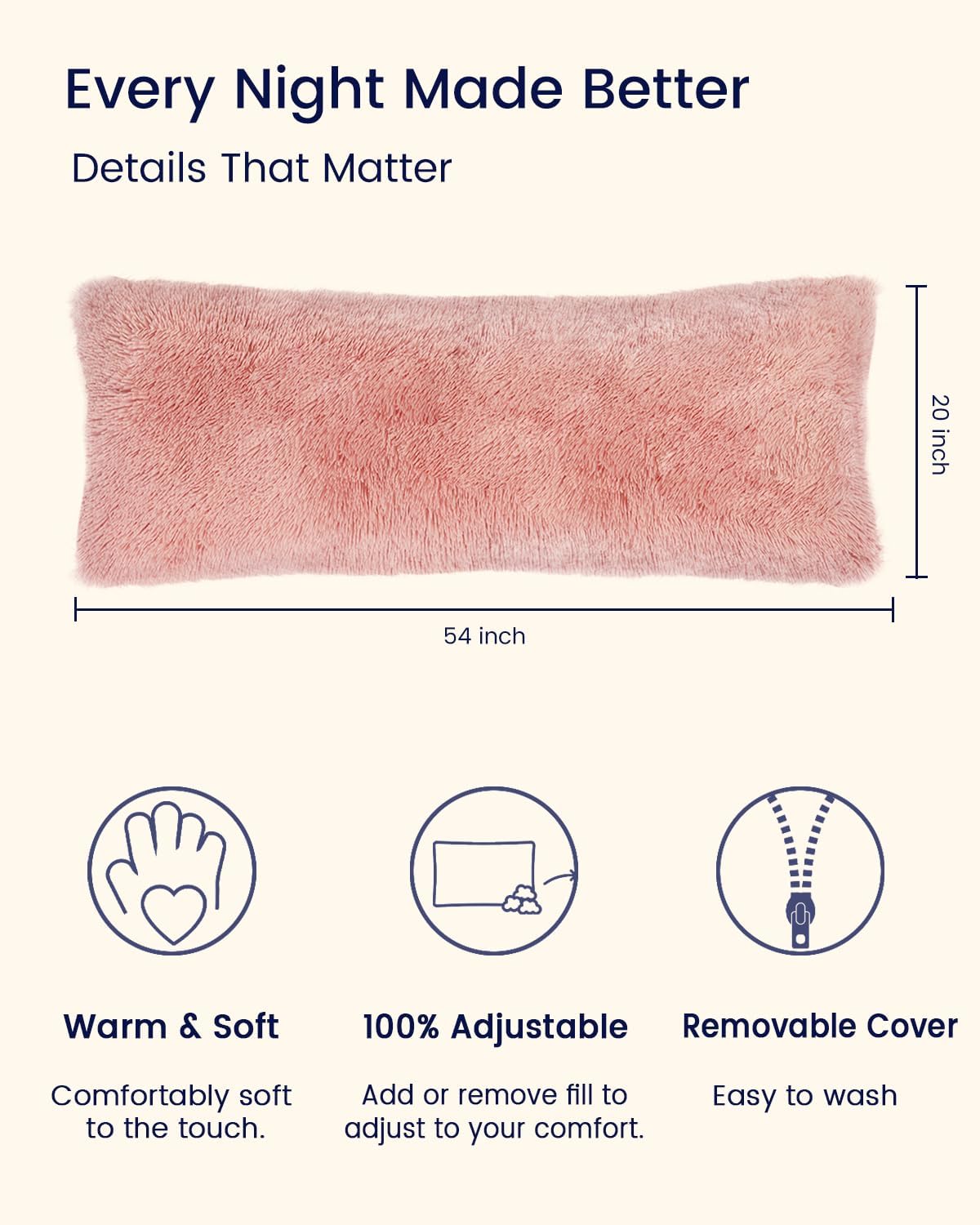 ZonLi Fluffy Body Pillow Full Body Pillows for Adults Long Pillow for Sleeping with Removable Cover and Adjustable Filling for Side Sleeper ampamp PregnancyLarge and Firm Pillow Machine WashableGreyPink