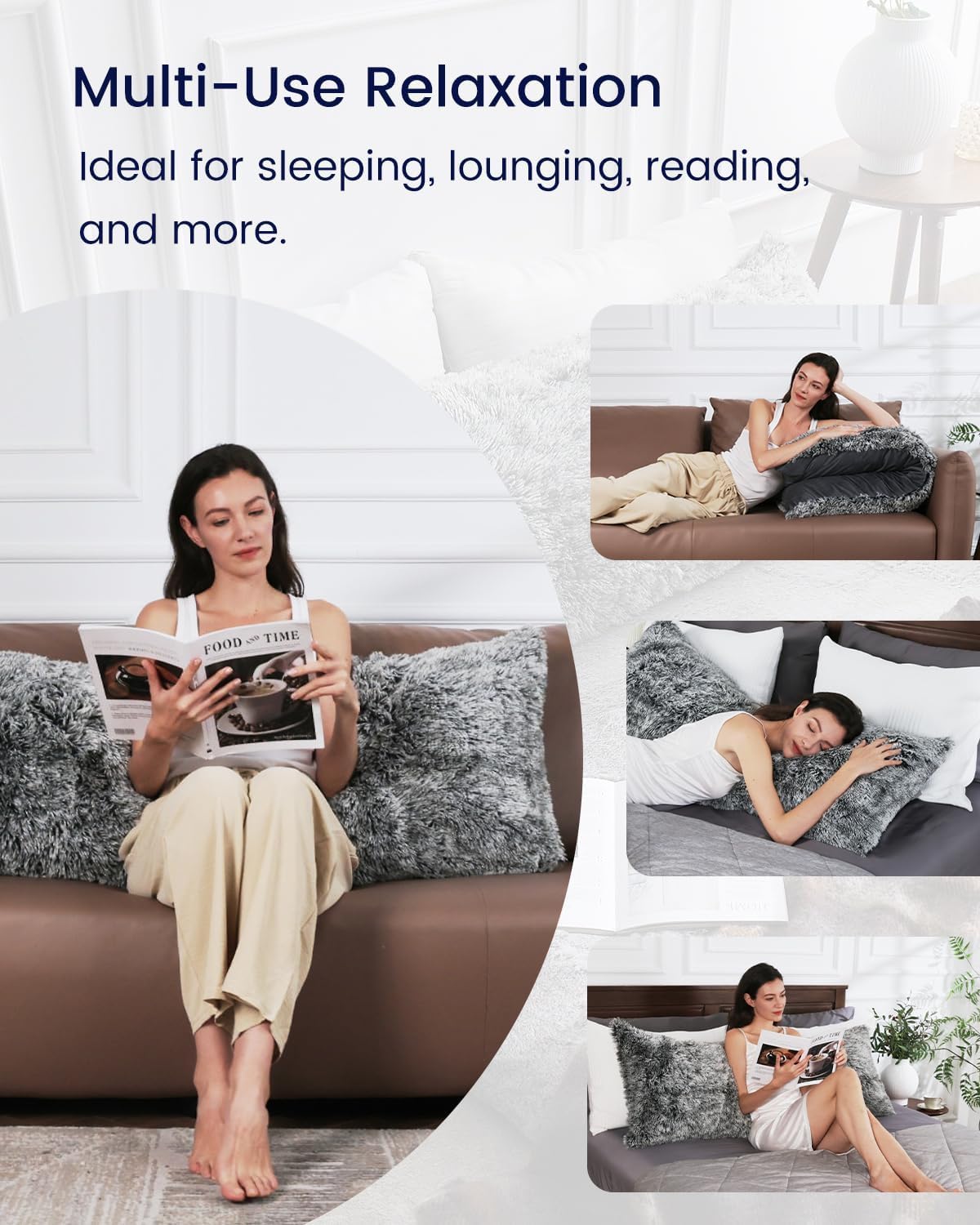 ZonLi Fluffy Body Pillow Full Body Pillows for Adults Long Pillow for Sleeping with Removable Cover and Adjustable Filling for Side Sleeper ampamp PregnancyLarge and Firm Pillow Machine WashableGreyGrey