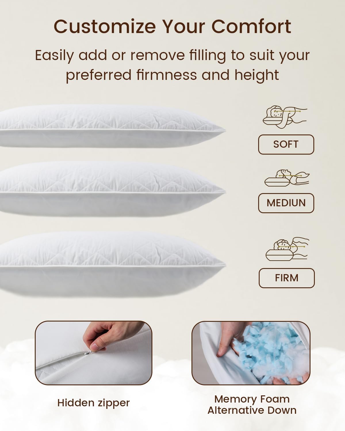ZonLi Fluffy Body Pillow Full Body Pillows for Adults Long Pillow for Sleeping with Removable Cover and Adjustable Filling for Side Sleeper ampamp PregnancyLarge and Firm Pillow Machine WashableGreyLinen White