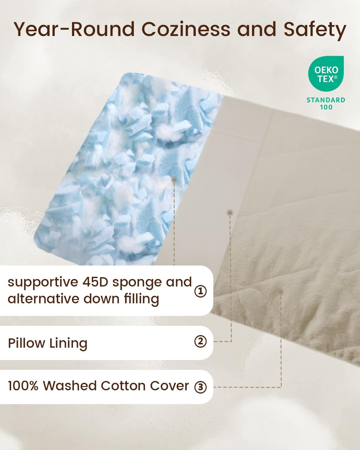 ZonLi Fluffy Body Pillow Full Body Pillows for Adults Long Pillow for Sleeping with Removable Cover and Adjustable Filling for Side Sleeper ampamp PregnancyLarge and Firm Pillow Machine WashableGreySandstone Beige