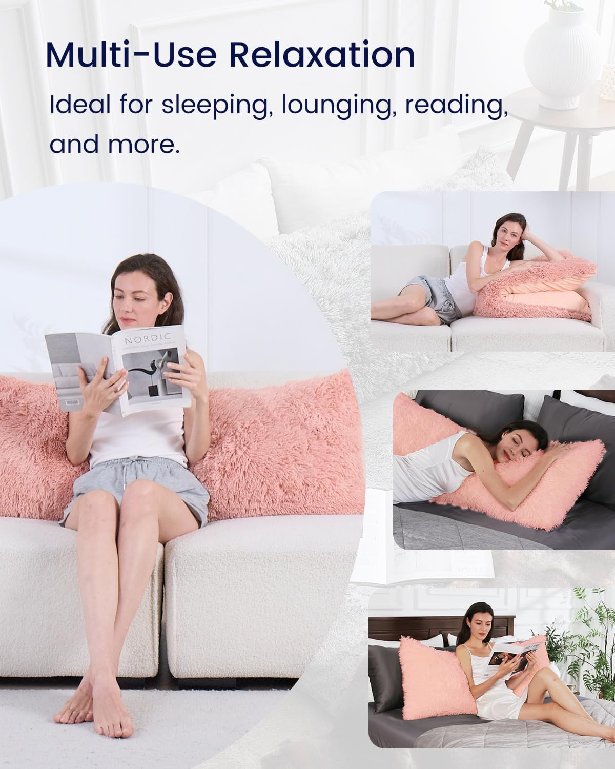 ZonLi Fluffy Body Pillow Full Body Pillows for Adults Long Pillow for Sleeping with Removable Cover and Adjustable Filling for Side Sleeper ampamp PregnancyLarge and Firm Pillow Machine WashableGreyPink