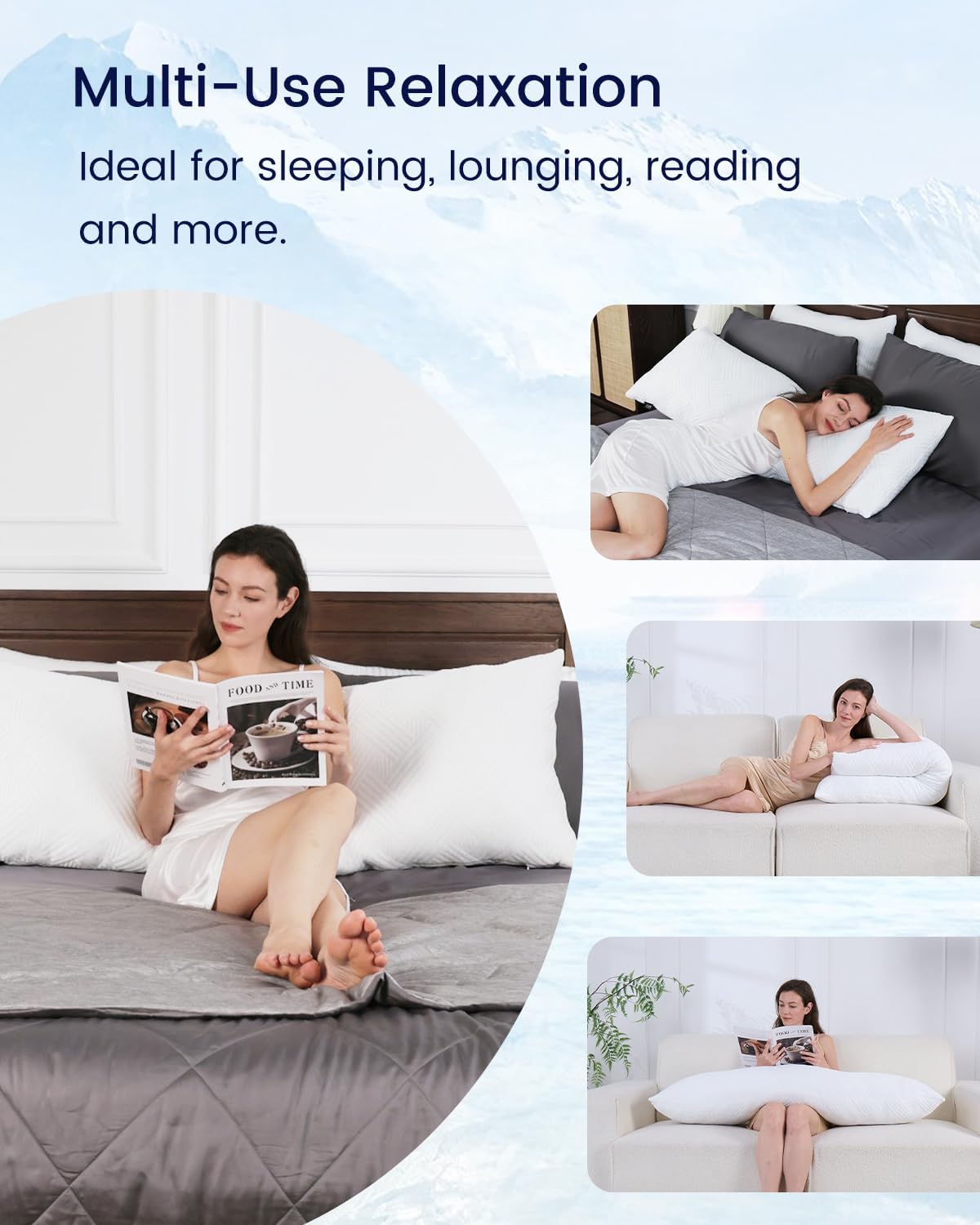 ZonLi Fluffy Body Pillow Full Body Pillows for Adults Long Pillow for Sleeping with Removable Cover and Adjustable Filling for Side Sleeper ampamp PregnancyLarge and Firm Pillow Machine WashableGreyCloud White
