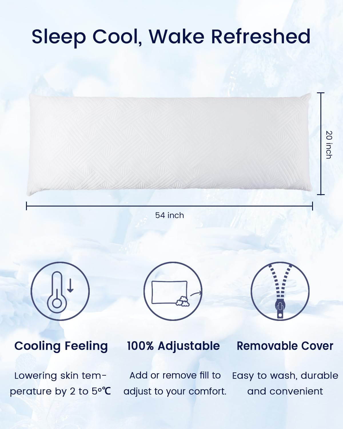 ZonLi Fluffy Body Pillow Full Body Pillows for Adults Long Pillow for Sleeping with Removable Cover and Adjustable Filling for Side Sleeper ampamp PregnancyLarge and Firm Pillow Machine WashableGreyCloud White