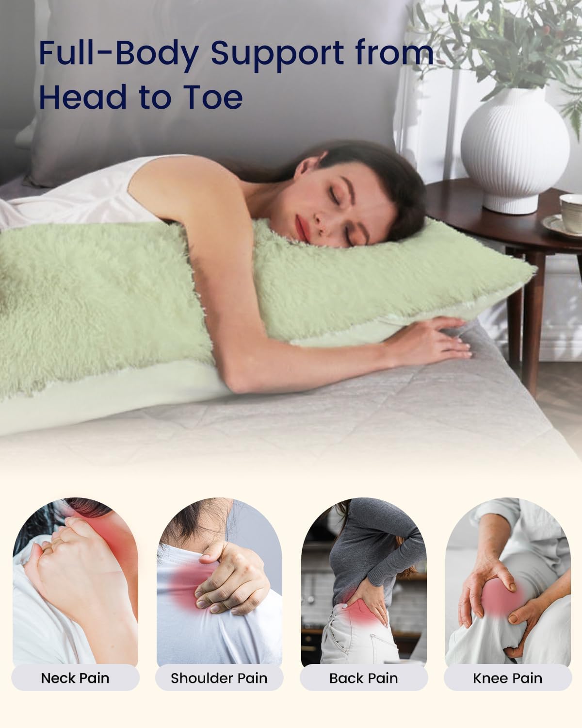 ZonLi Fluffy Body Pillow Full Body Pillows for Adults Long Pillow for Sleeping with Removable Cover and Adjustable Filling for Side Sleeper ampamp PregnancyLarge and Firm Pillow Machine WashableGreyGreen