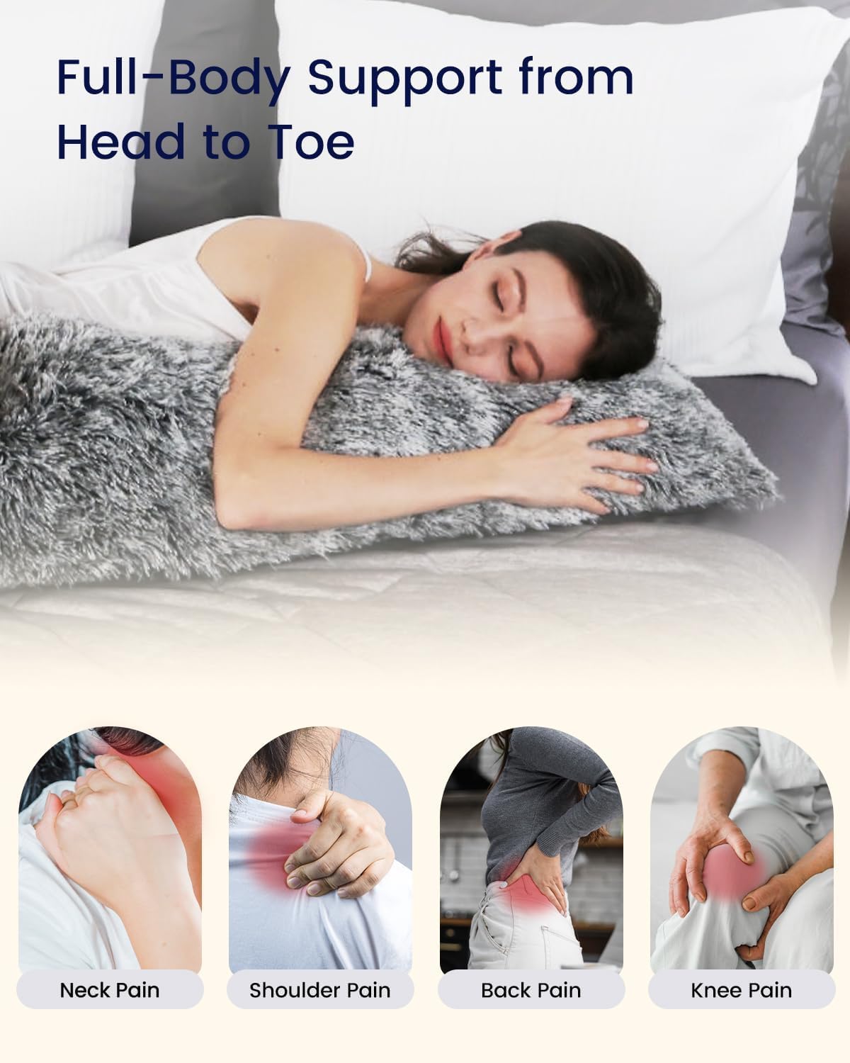 ZonLi Fluffy Body Pillow Full Body Pillows for Adults Long Pillow for Sleeping with Removable Cover and Adjustable Filling for Side Sleeper ampamp PregnancyLarge and Firm Pillow Machine WashableGreyGrey