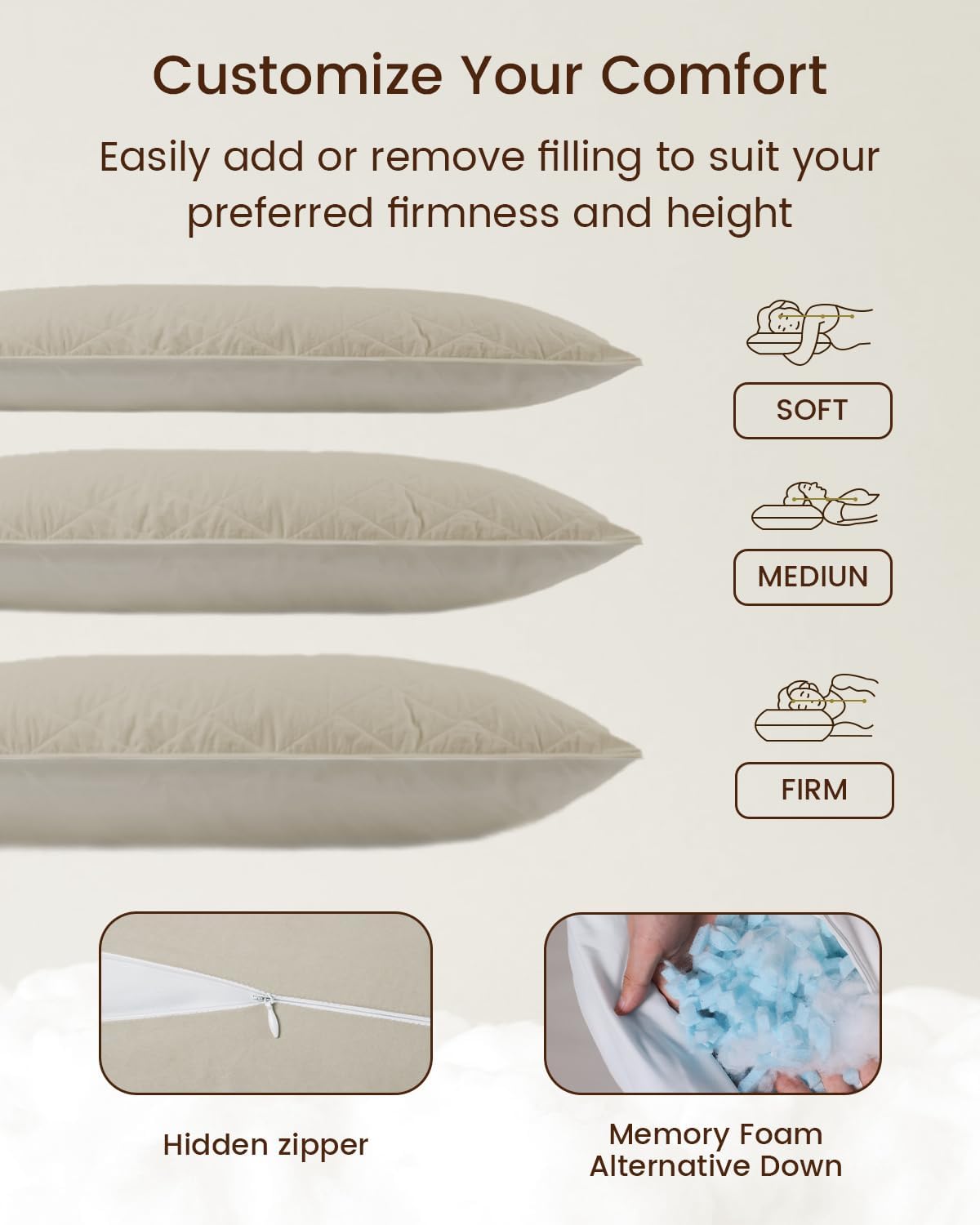 ZonLi Fluffy Body Pillow Full Body Pillows for Adults Long Pillow for Sleeping with Removable Cover and Adjustable Filling for Side Sleeper ampamp PregnancyLarge and Firm Pillow Machine WashableGreySandstone Beige