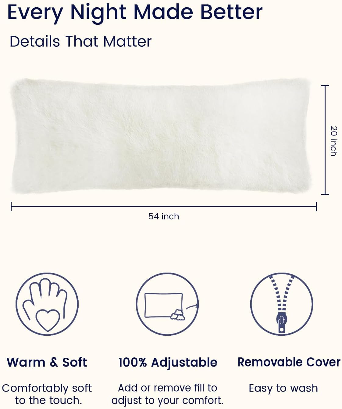 ZonLi Fluffy Body Pillow Full Body Pillows for Adults Long Pillow for Sleeping with Removable Cover and Adjustable Filling for Side Sleeper ampamp PregnancyLarge and Firm Pillow Machine WashableGreyWhite
