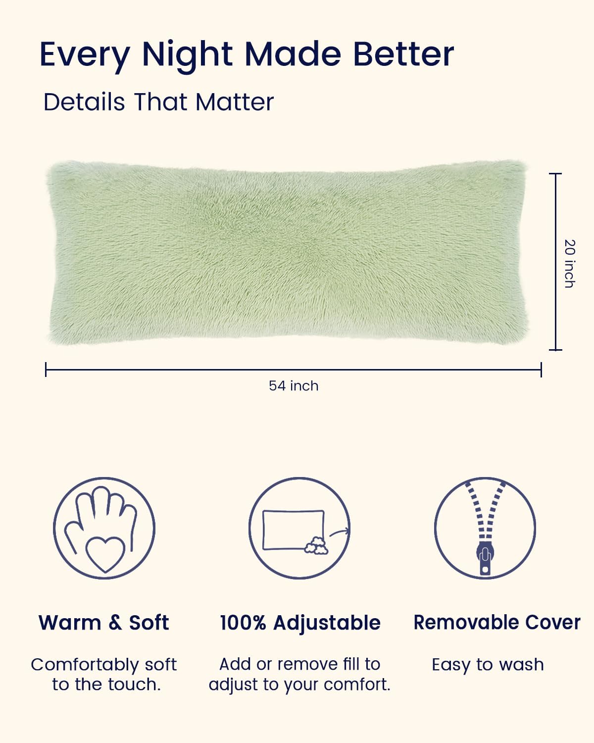 ZonLi Fluffy Body Pillow Full Body Pillows for Adults Long Pillow for Sleeping with Removable Cover and Adjustable Filling for Side Sleeper ampamp PregnancyLarge and Firm Pillow Machine WashableGreyGreen