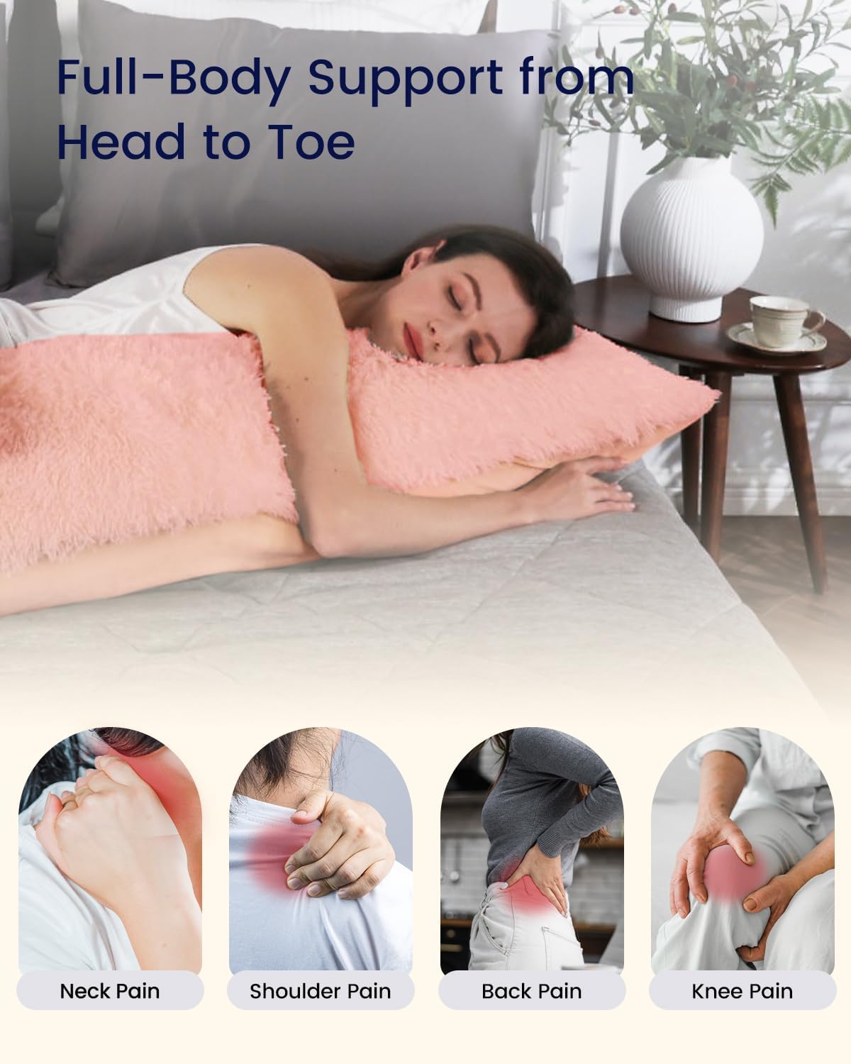 ZonLi Fluffy Body Pillow Full Body Pillows for Adults Long Pillow for Sleeping with Removable Cover and Adjustable Filling for Side Sleeper ampamp PregnancyLarge and Firm Pillow Machine WashableGreyPink