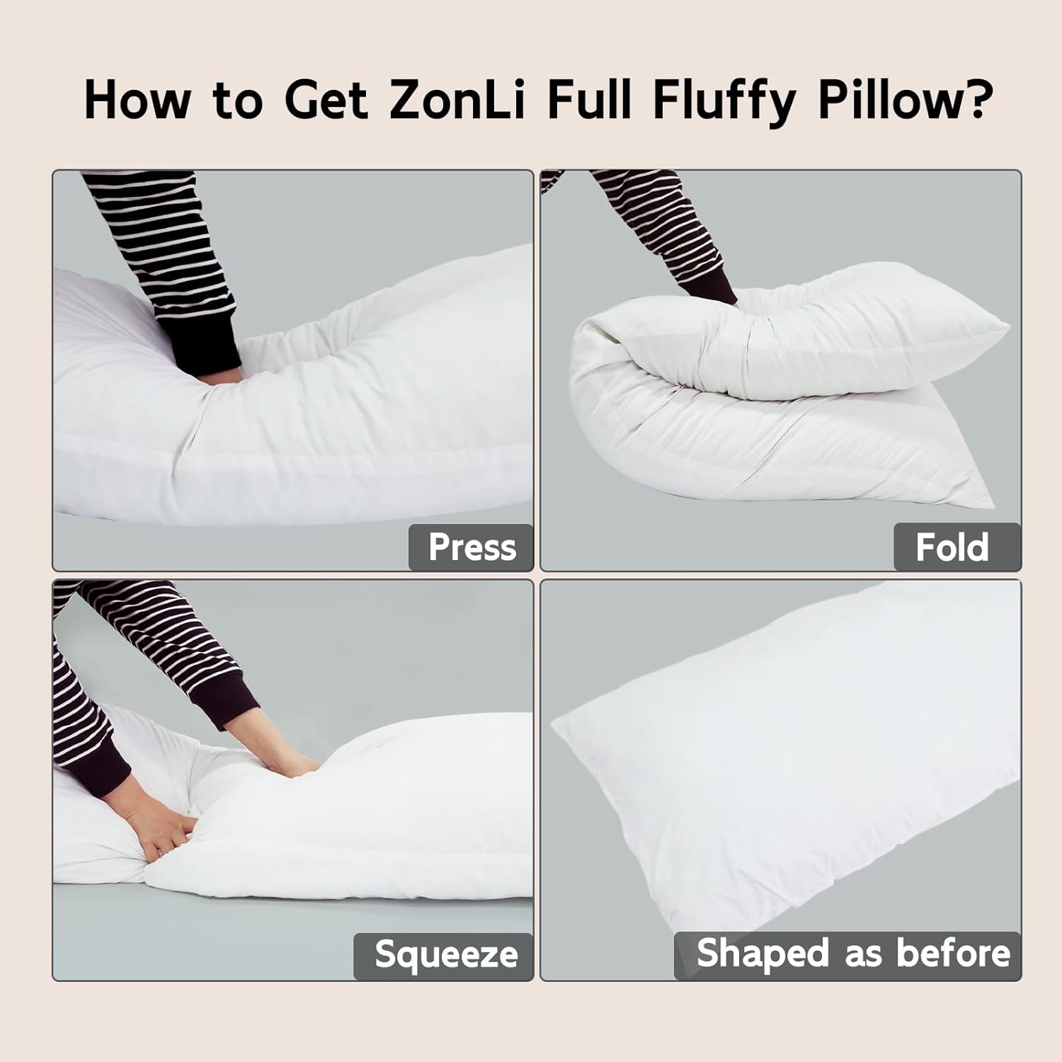 ZonLi Fluffy Body Pillow Full Body Pillows for Adults Long Pillow for Sleeping with Removable Cover and Adjustable Filling for Side Sleeper ampamp PregnancyLarge and Firm Pillow Machine WashableGreyPink