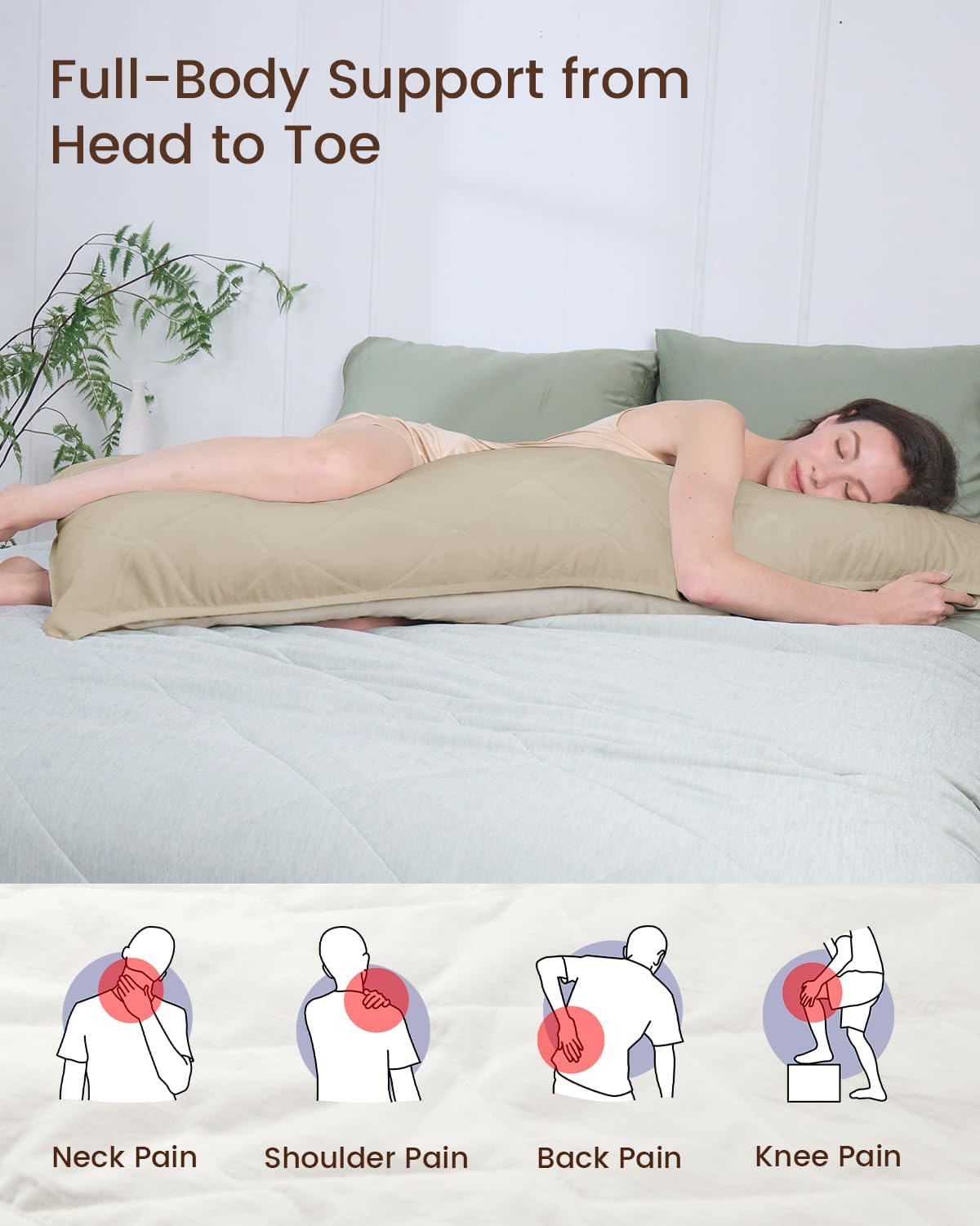 ZonLi Fluffy Body Pillow Full Body Pillows for Adults Long Pillow for Sleeping with Removable Cover and Adjustable Filling for Side Sleeper ampamp PregnancyLarge and Firm Pillow Machine WashableGreySandstone Beige