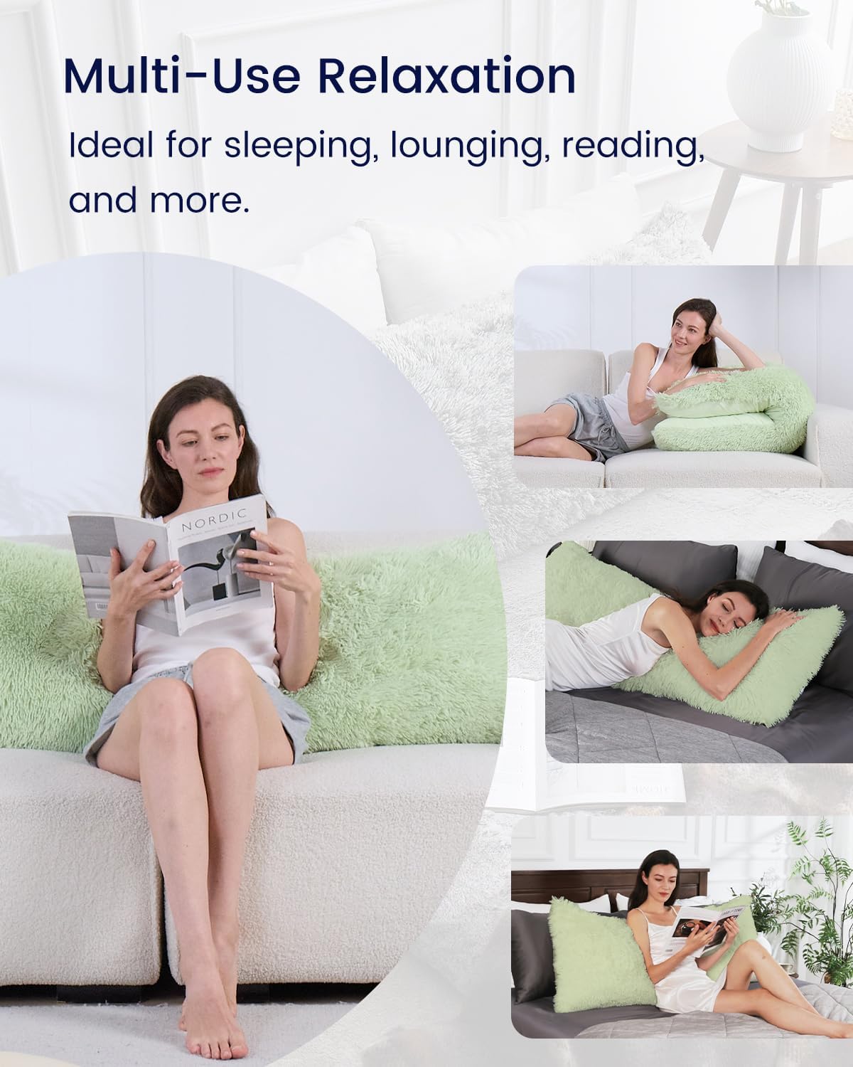 ZonLi Fluffy Body Pillow Full Body Pillows for Adults Long Pillow for Sleeping with Removable Cover and Adjustable Filling for Side Sleeper ampamp PregnancyLarge and Firm Pillow Machine WashableGreyGreen