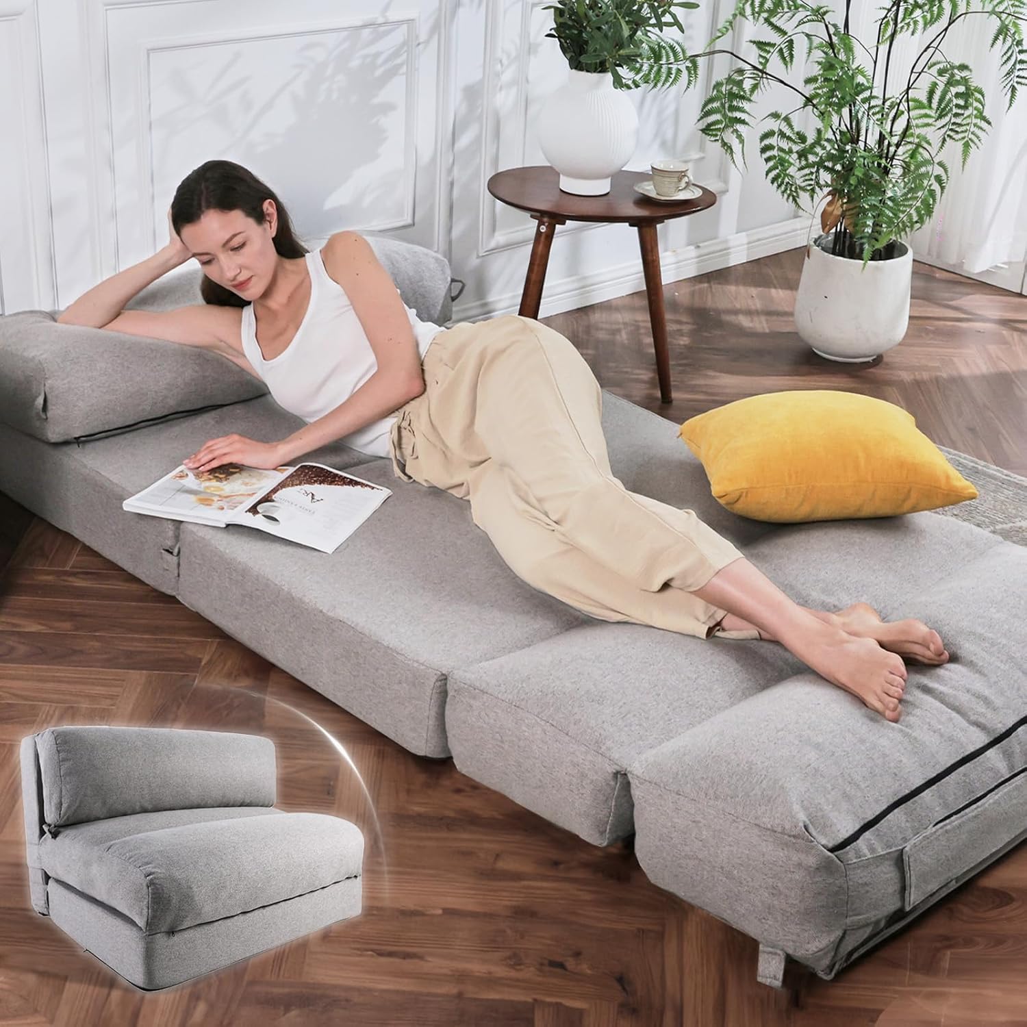 ZonLi Futon Sofa BedConvertible Folding Mattress Sleeper Chair Twin SizeMemory Foam Futon Sofa Couch with Washable Coverfor Living RoomDormGuest RoomHome OfficeLoft Apartment GrayGrey