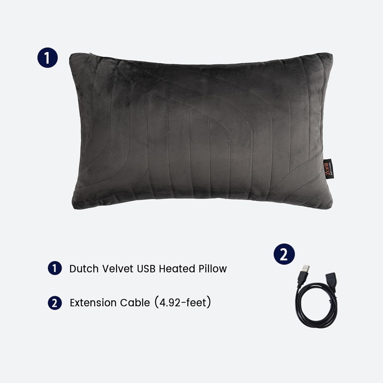 ZonLi Heated Lumbar Support Pillow for Office Chair USB Heated Throw Pillow for Pain Relief Dutch Velvet Heated Back Pillow Couch Cusion 3 Heat Settings Removable and Washable PillowcaseCharcoal