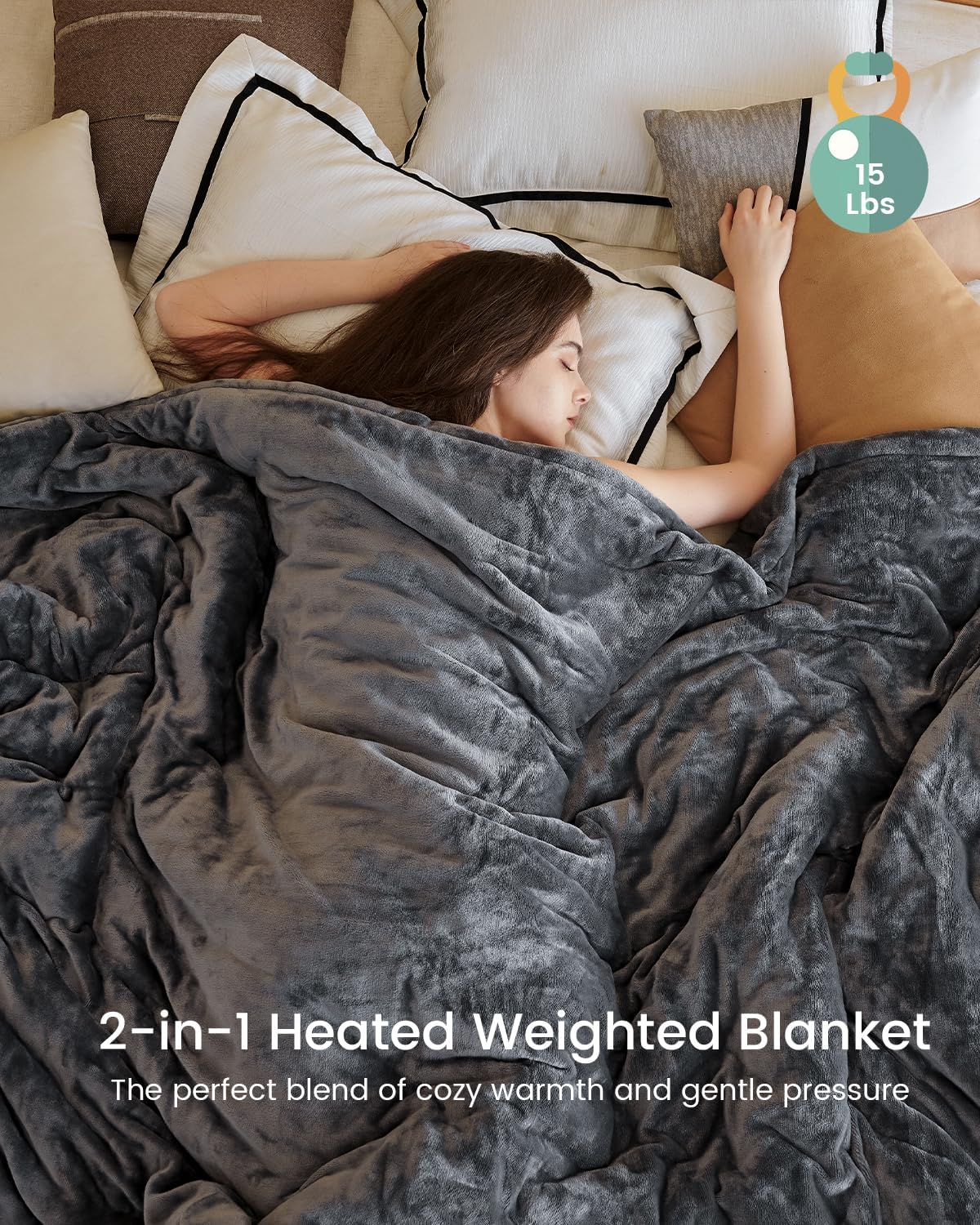 ZonLi Heated Weighted Blanket 15lbs 60x80 Queen Size Weighted Heated Blanket for Adults Fast Heating 10 Heating Levels ampamp 12H Auto ShutOff Soft Comfort Flannel Heavy Blanket with Glass Beads60x80 15lbs