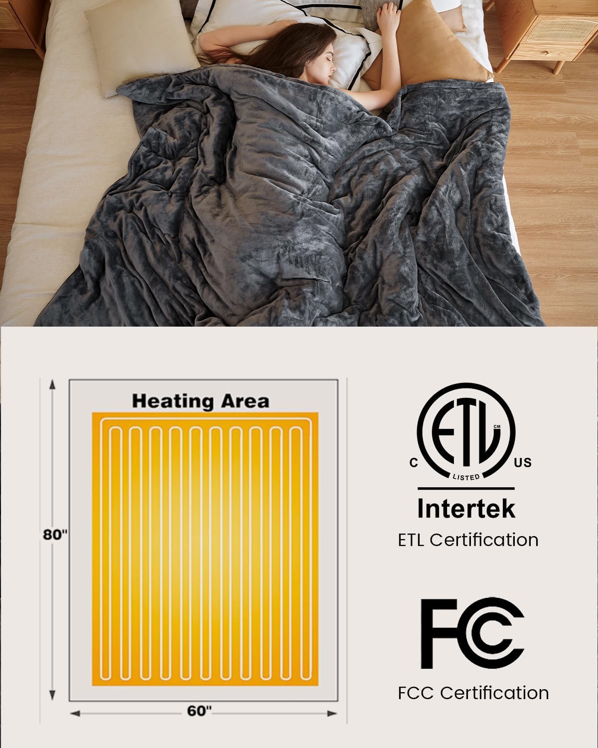 ZonLi Heated Weighted Blanket 15lbs 60x80 Queen Size Weighted Heated Blanket for Adults Fast Heating 10 Heating Levels ampamp 12H Auto ShutOff Soft Comfort Flannel Heavy Blanket with Glass Beads60x80 15lbs