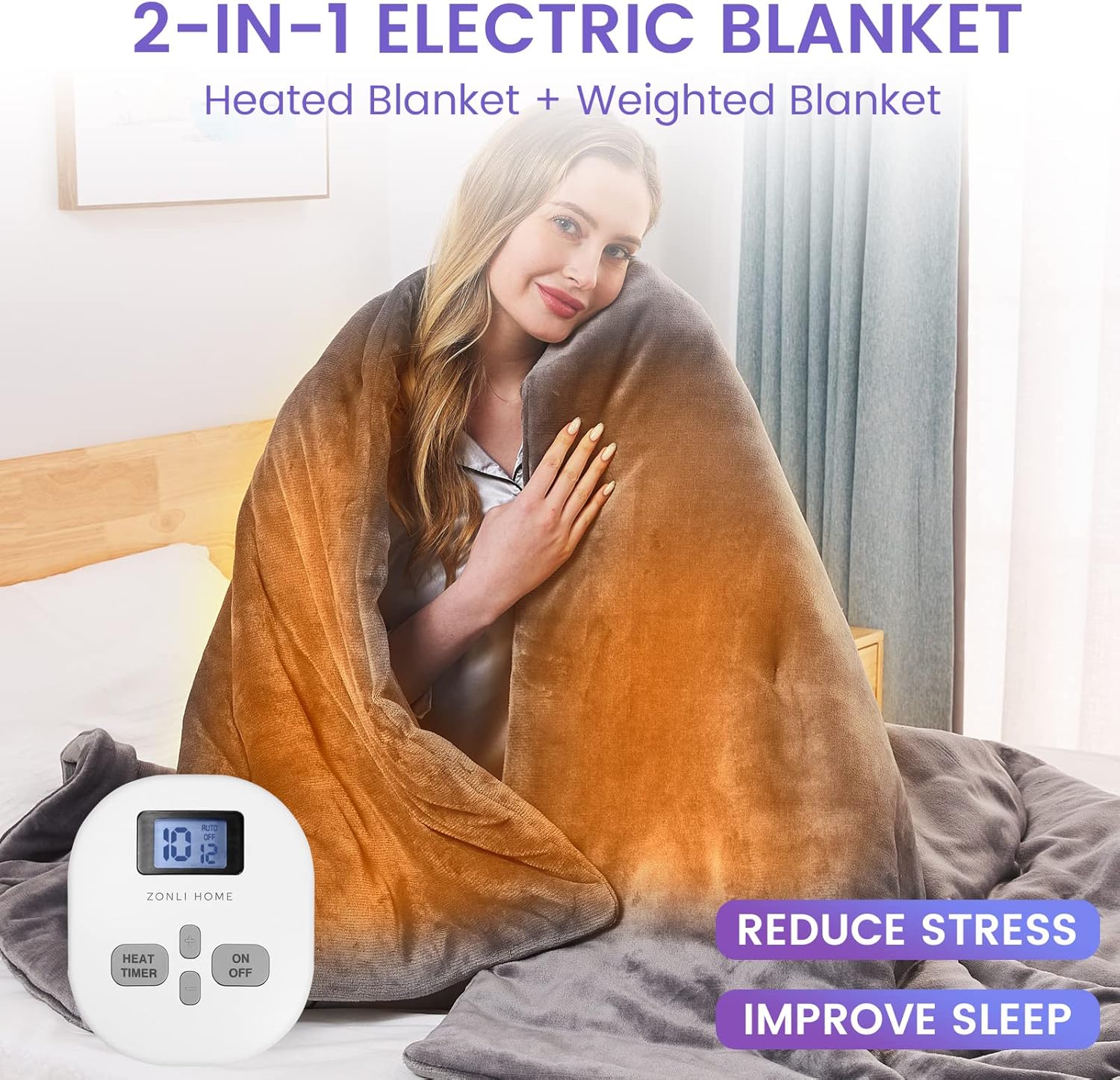 ZonLi Heated Weighted Blanket 60x80 Queen Size 20lbs Weighted Electric Blanket for Adults 10 Heating Levels Soft Comfort Flannel Fleece Heavy Electric Blanket with Glass Beads GreyGrey